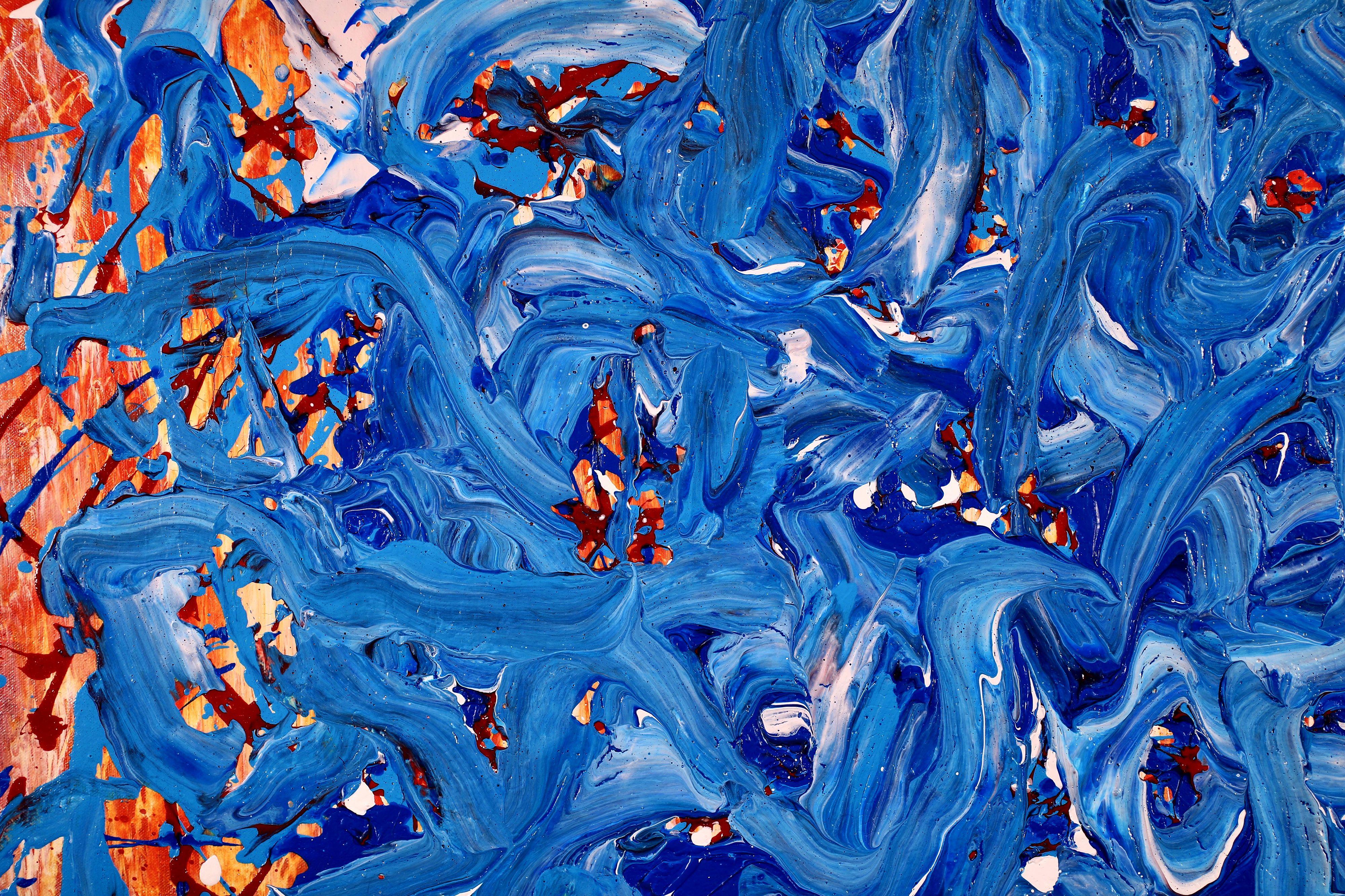 Blaue Satinwellen, Gemälde, Acryl auf Leinwand (Abstrakt), Painting, von Nestor Toro