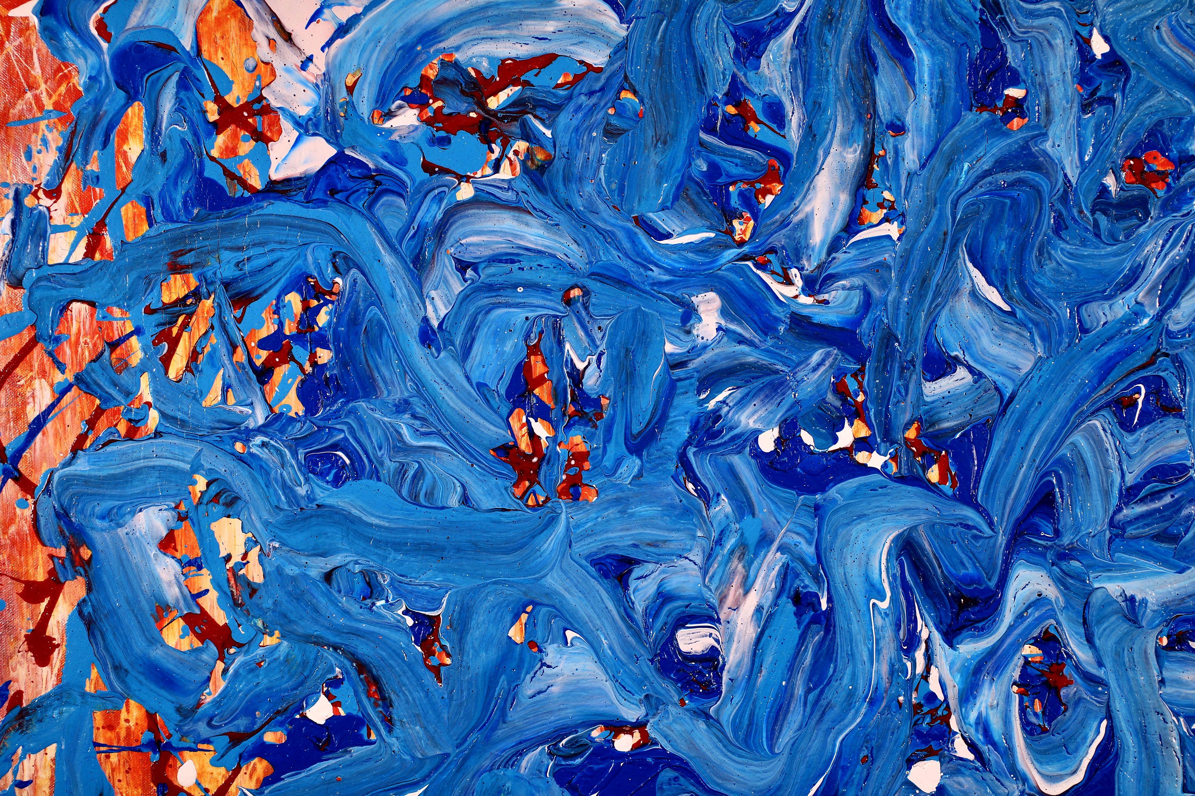 Onde di raso blu, Pittura, Acrilico su tela - Painting Astratto di Nestor Toro