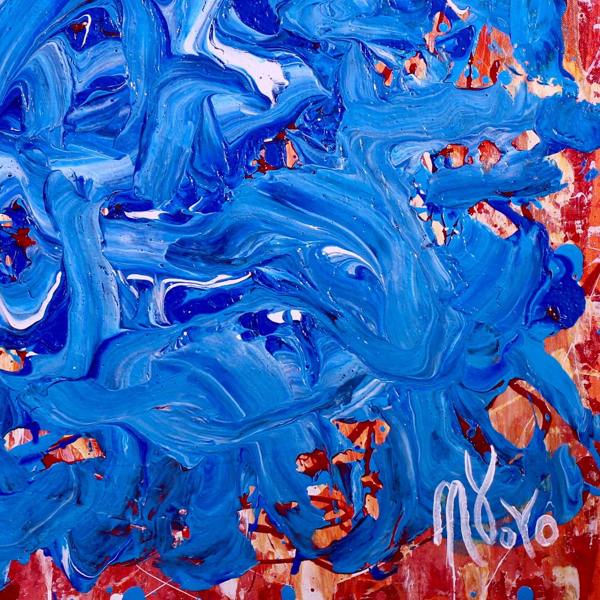 Blaue Satinwellen, Gemälde, Acryl auf Leinwand im Angebot 1