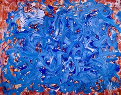 Blaue Satinwellen, Gemälde, Acryl auf Leinwand