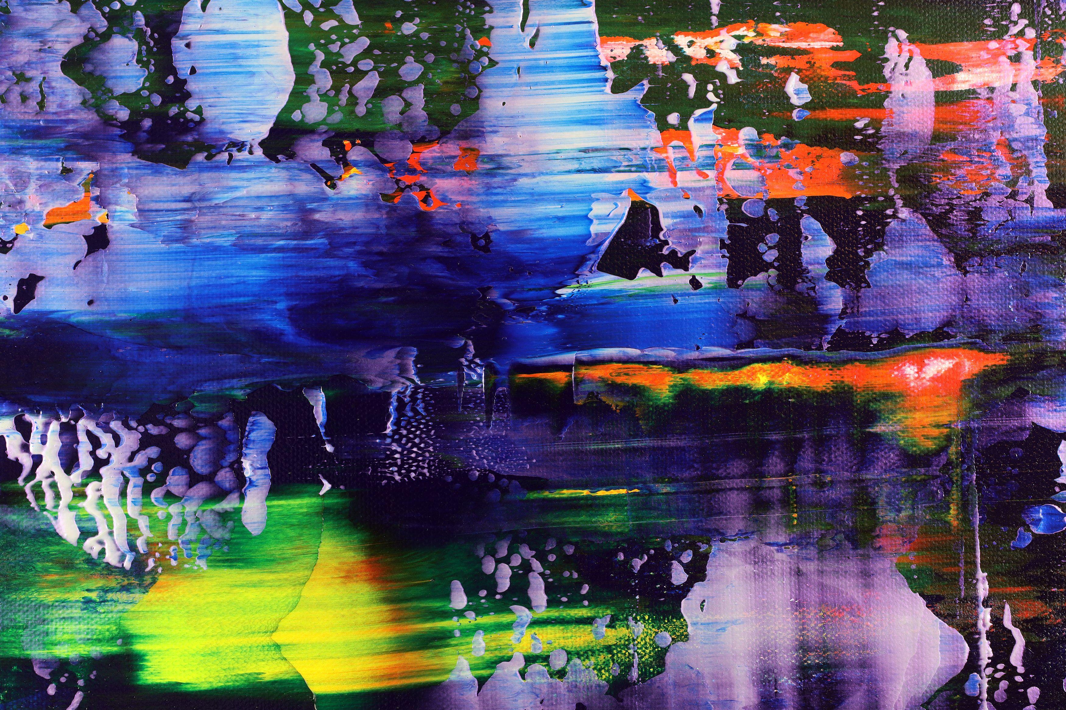 Blaues Panorama mit blauem Schirm (violette Ausstrahlung), Gemälde, Acryl auf Leinwand im Angebot 1