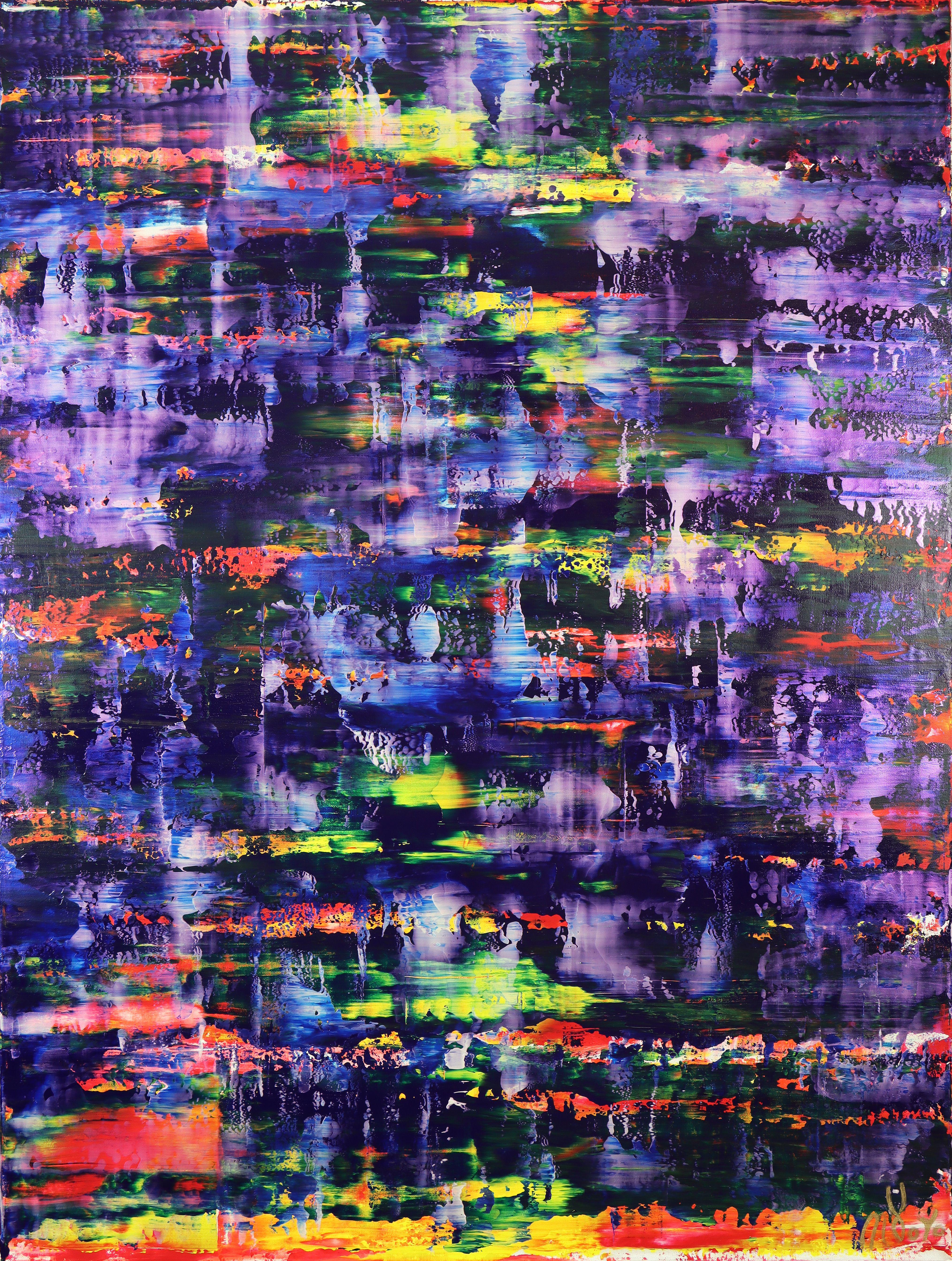 Abstract Painting Nestor Toro - panorama à abat-jour bleu (éclat violet), peinture, acrylique sur toile