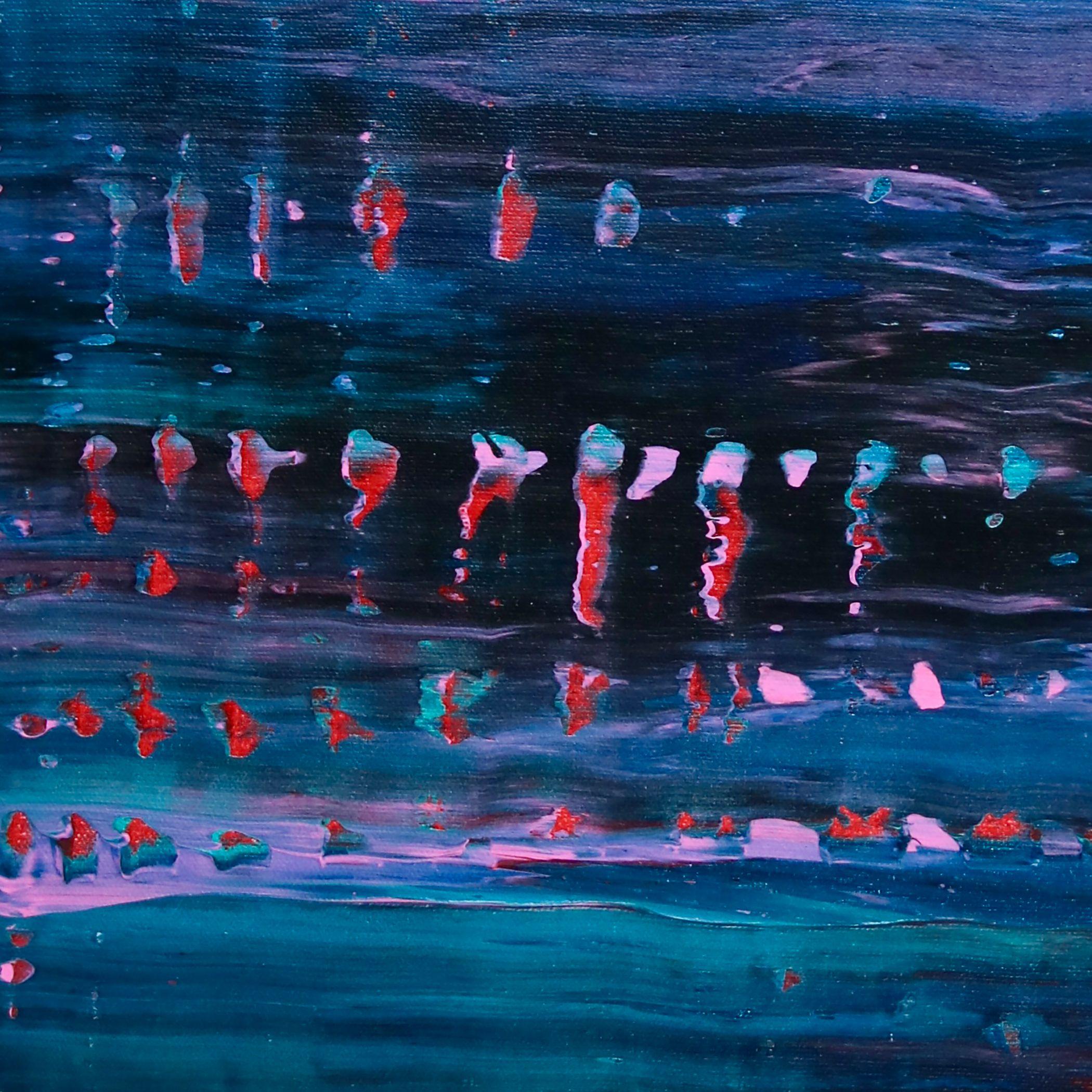 Blau mit roten Eingriffen, Gemälde, Acryl auf Leinwand – Painting von Nestor Toro