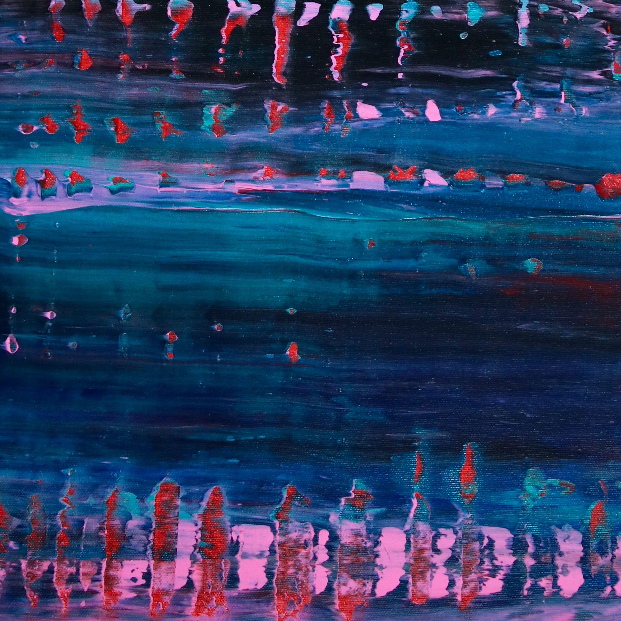 Blu con intrusioni rosse, Pittura, Acrilico su tela - Painting Astratto di Nestor Toro