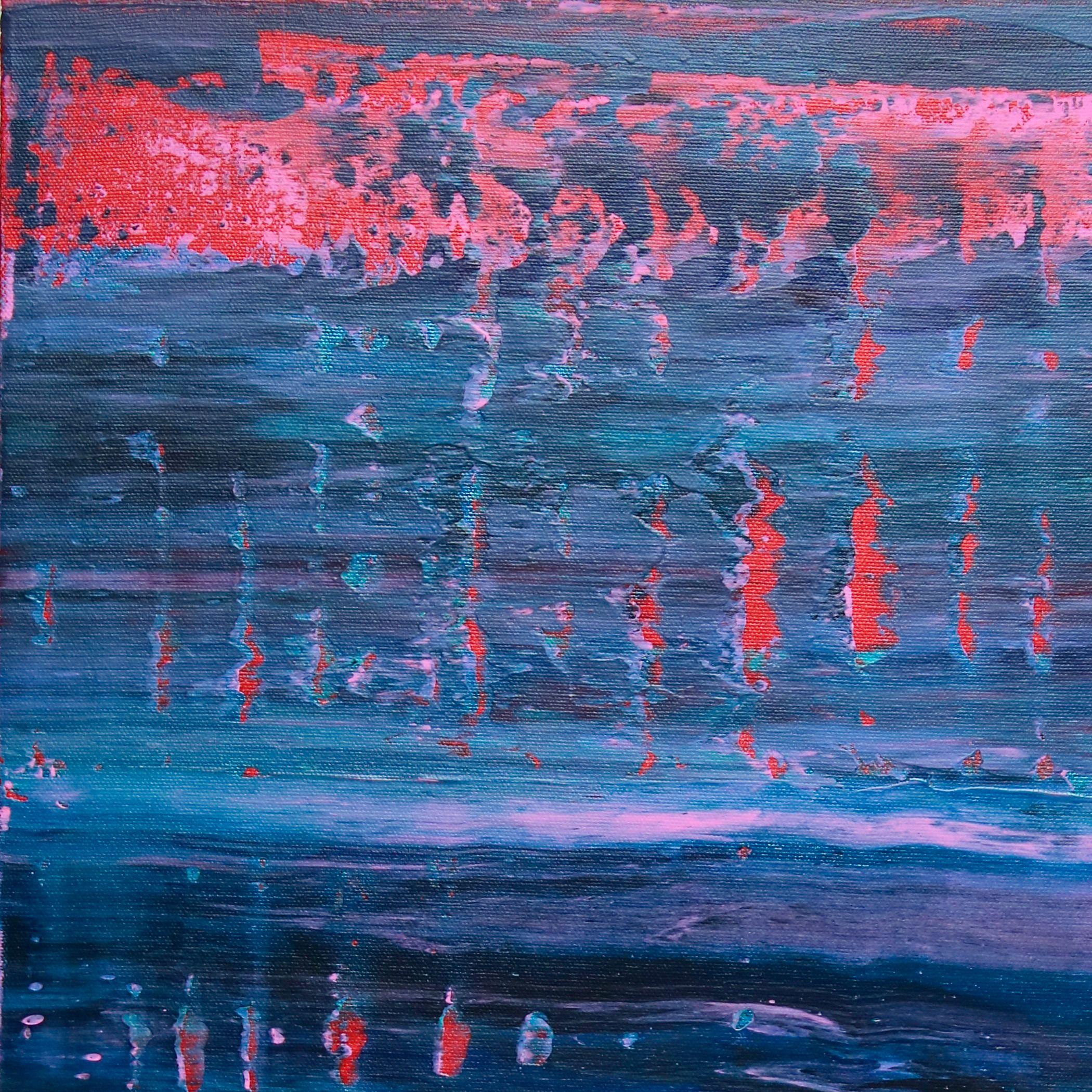 Blue with red intrusions, Painting, Acrylic on Canvas For Sale 1