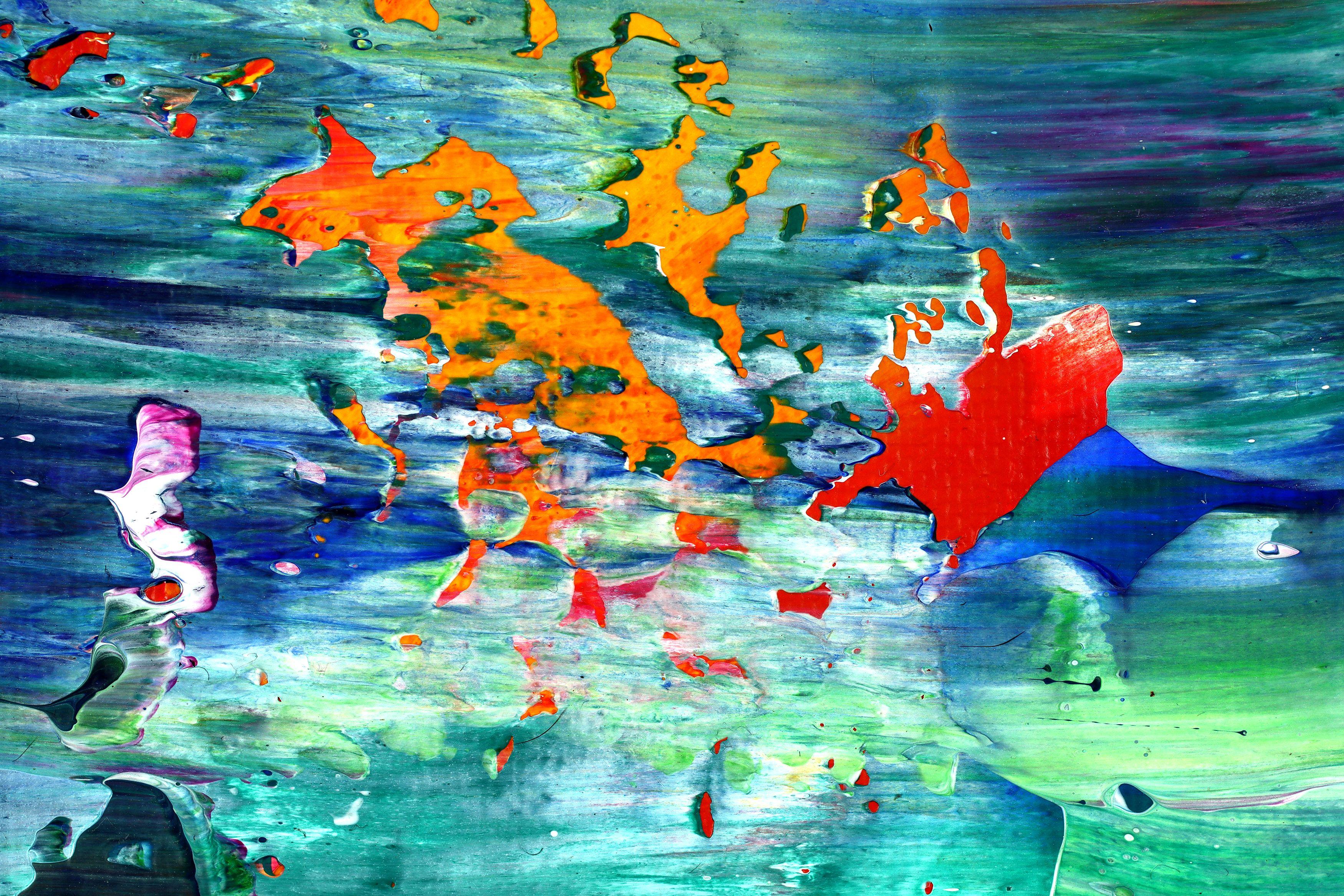 abstract painting  acrylic on canvas    This artwork was created layering and blending layers of blue, turquoise, magenta, teal, orange,pink undertones. Signed and ready to hang.    For this work I used a large palette knife and hand mixed acrylic