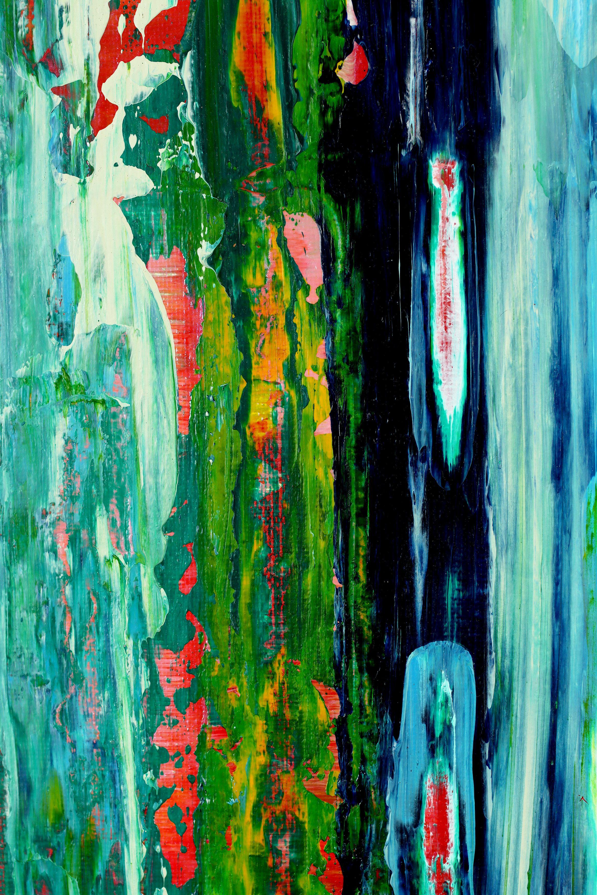 abstract painting  acrylic on canvas    This artwork was created layering and blending layers of blue, turquoise, magenta, teal, orange,pink undertones. Signed and ready to hang.    For this work I used a large palette knife and hand mixed acrylic