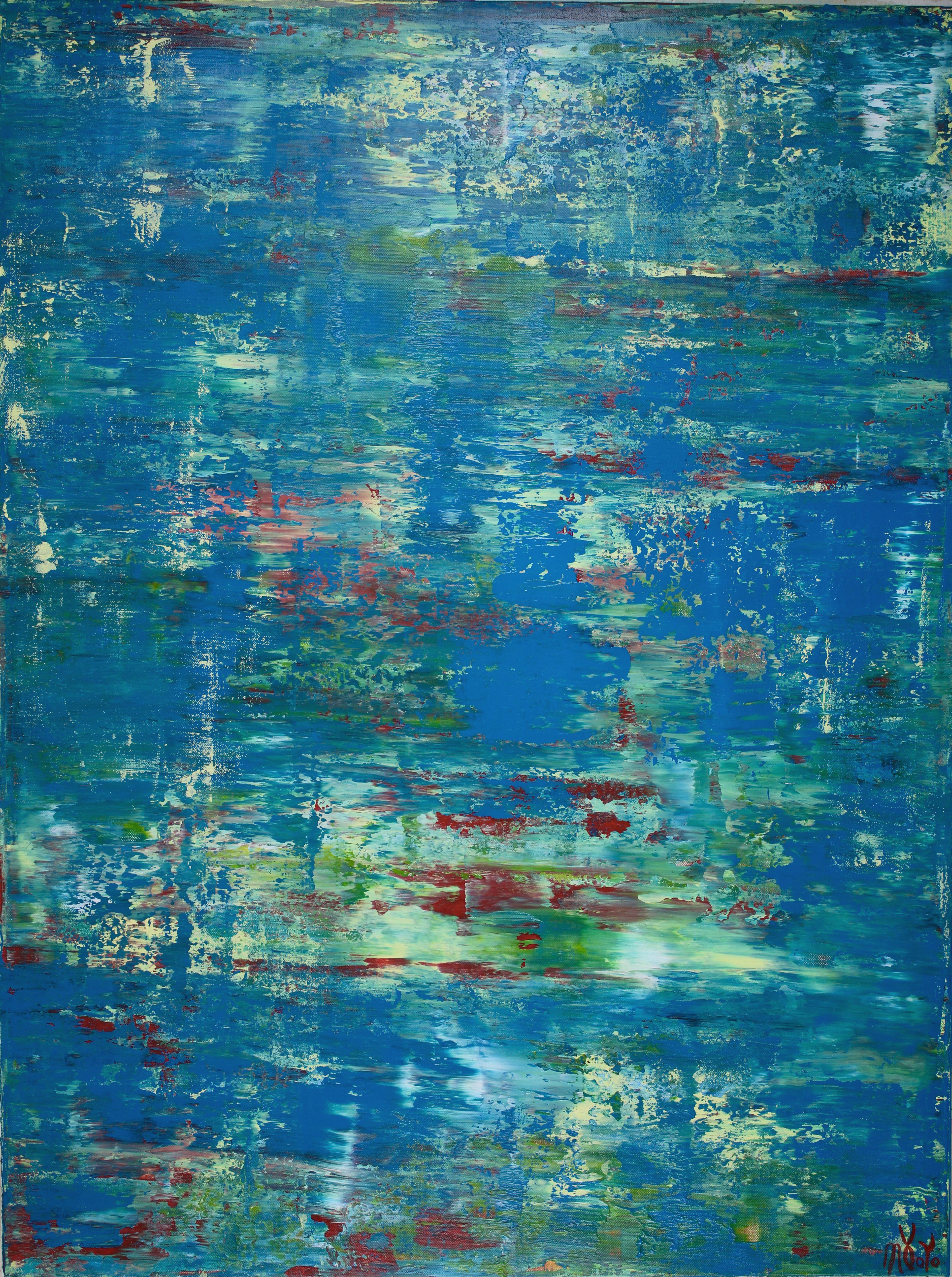 Nestor Toro Abstract Painting - Celeste Terrain (Moon reflections), Painting, Acrylic on Canvas