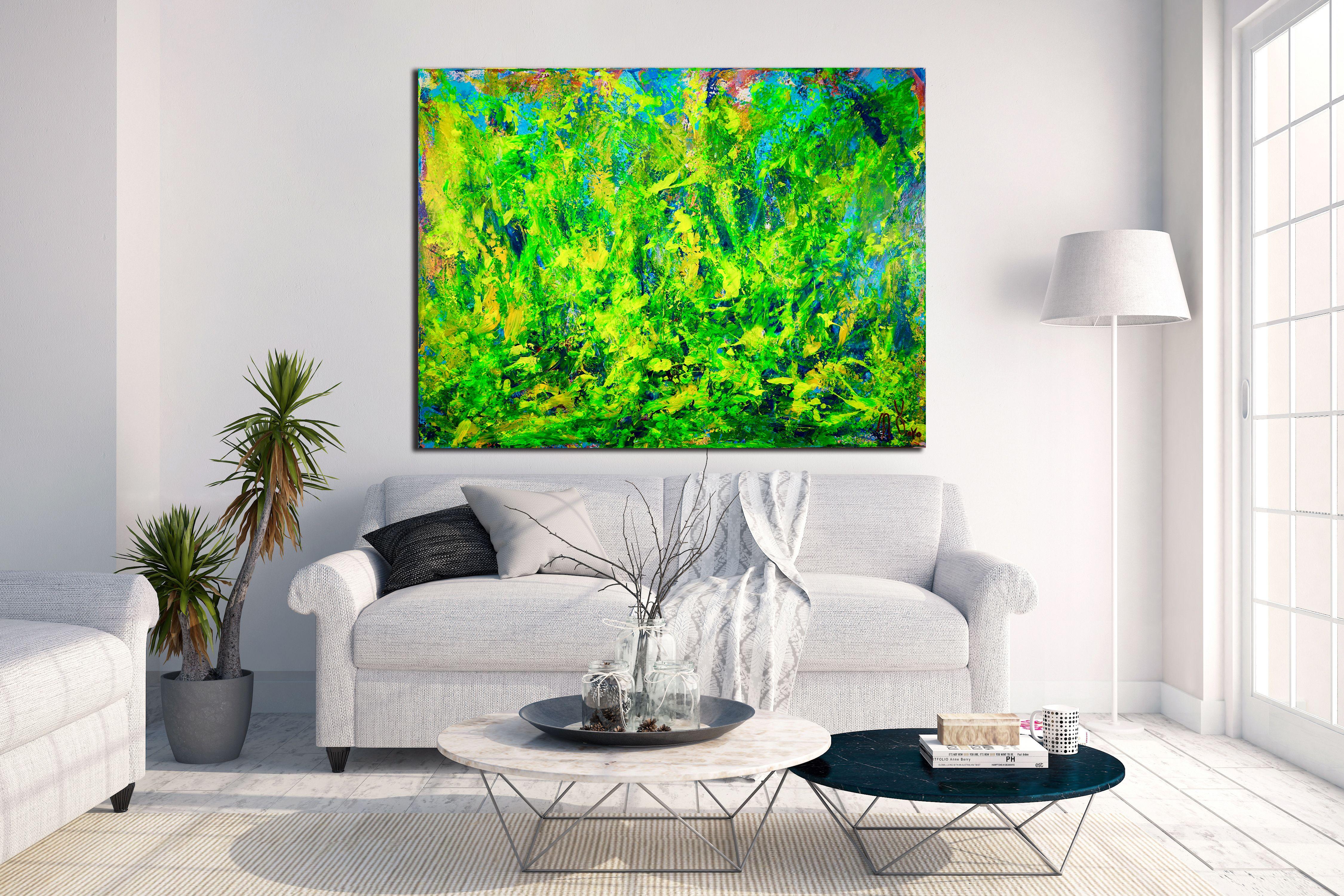 Cambiamenti - Paesaggio organico astratto giallo e traslucido, Pittura, Acrilico su tela - Painting di Nestor Toro