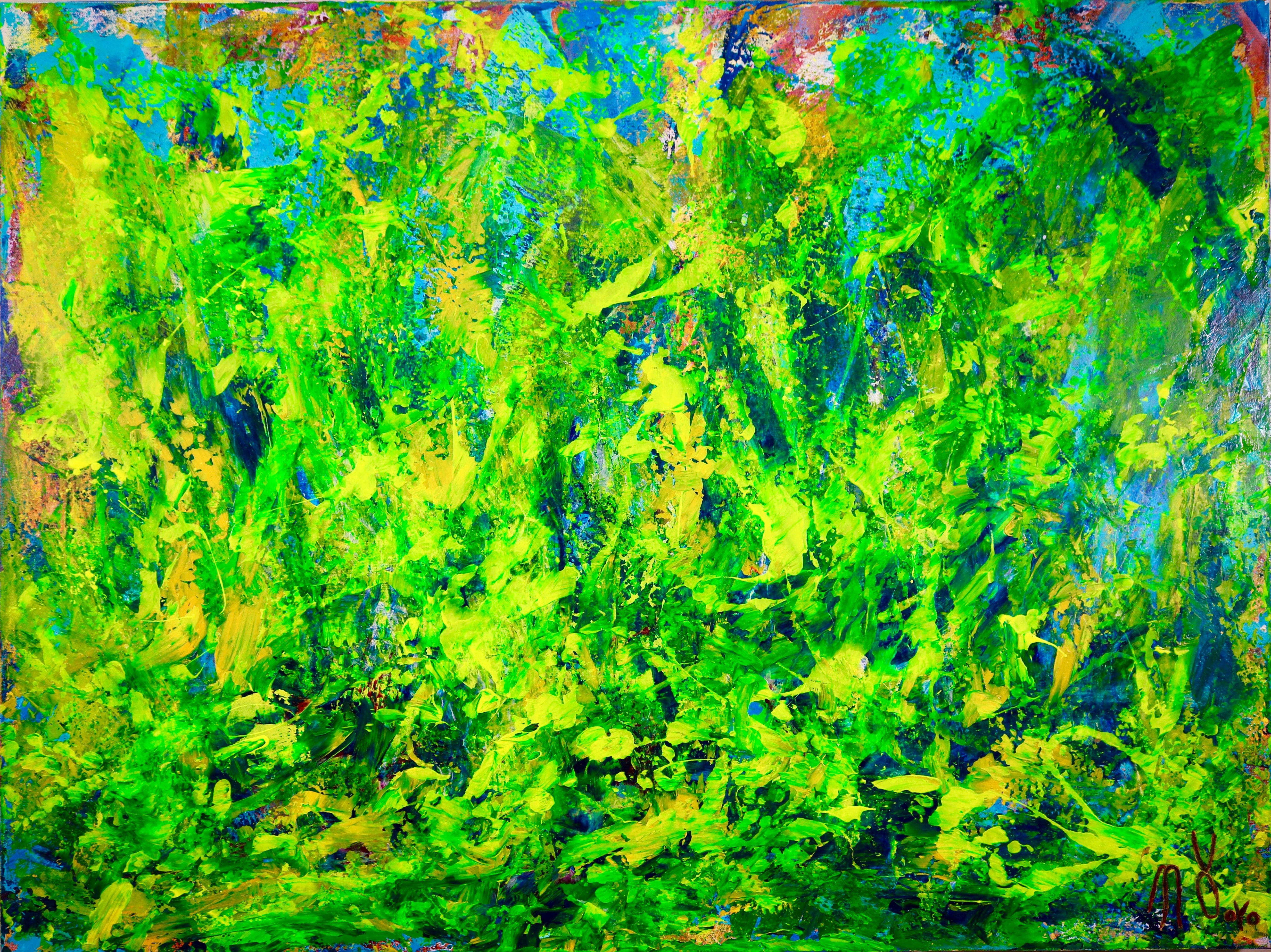 Nestor Toro Abstract Painting - Changes-Translucent yellow organic abstract landsc, Painting, Acrylic on Canvas