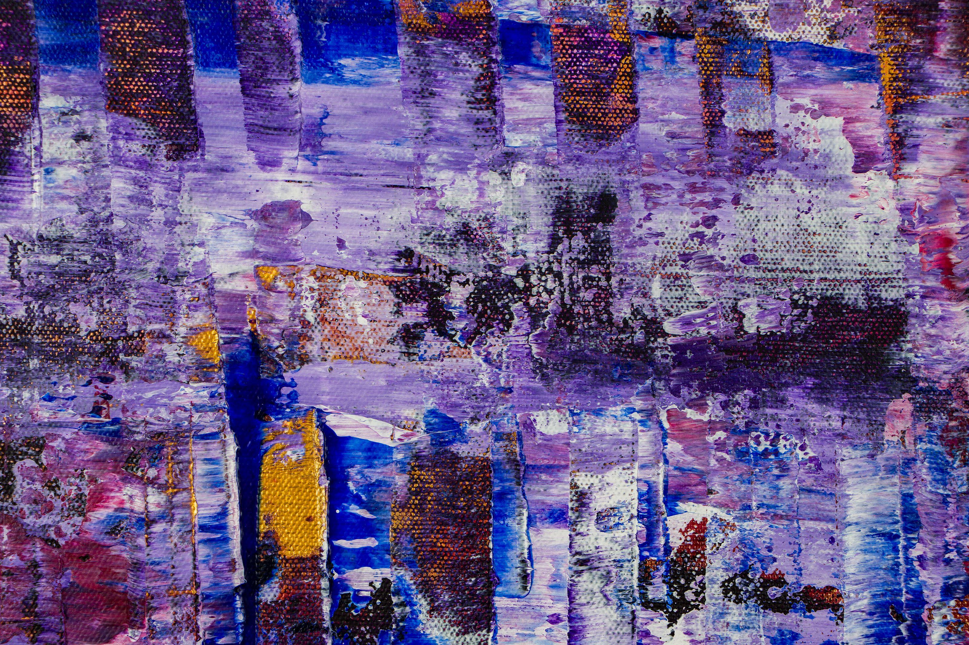 Caos e luci 2, Pittura, Acrilico su tela - Abstract Painting Viola di Nestor Toro