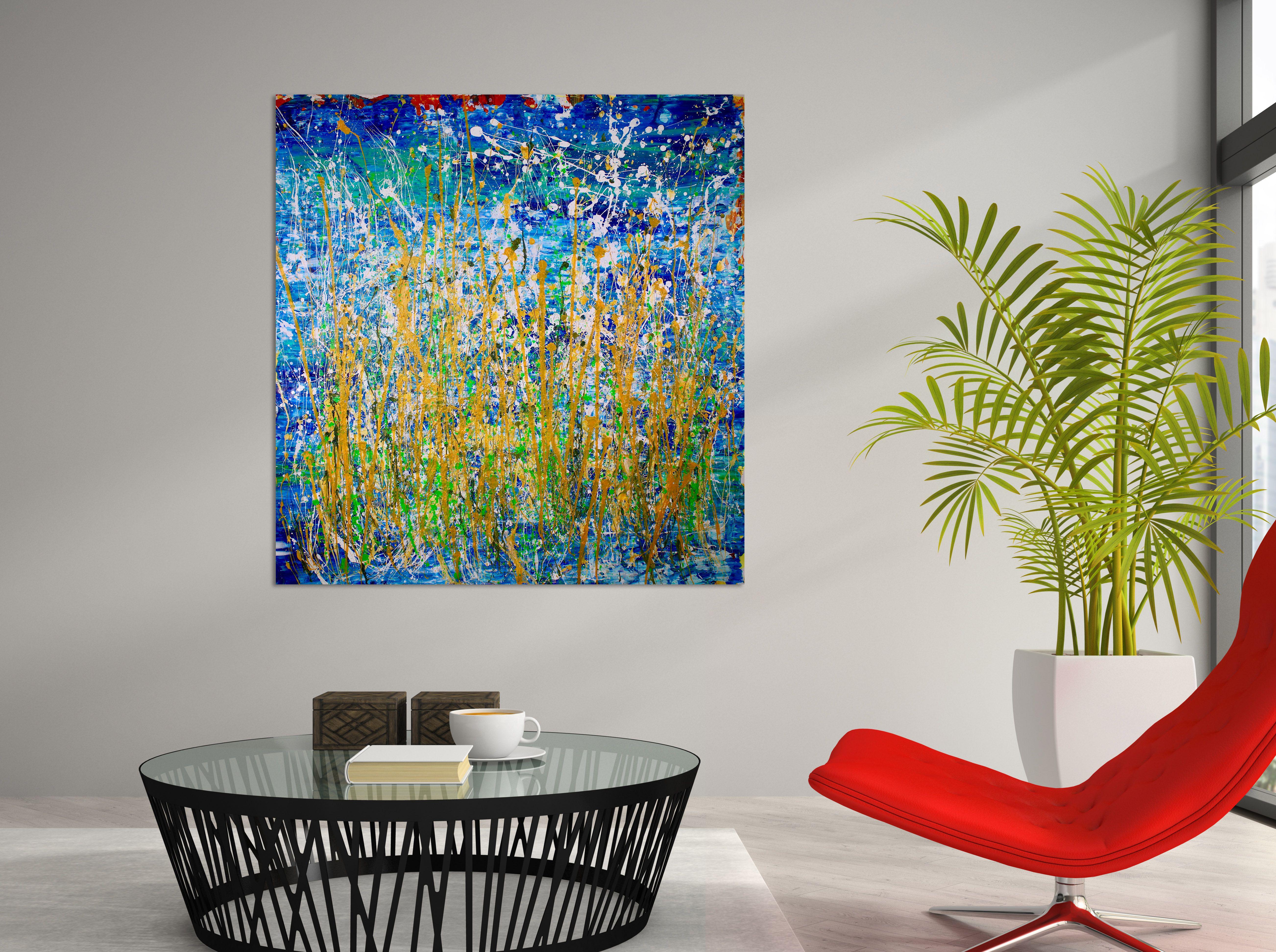 Atrevida pintura abstracta con mucho movimiento y energía, así como mucha luz y rápidos cambios de contraste de color. Sensación activa y contemplativa con detalles intrincados que harán que te pierdas en él!!! lienzo con triple imprimación y capas