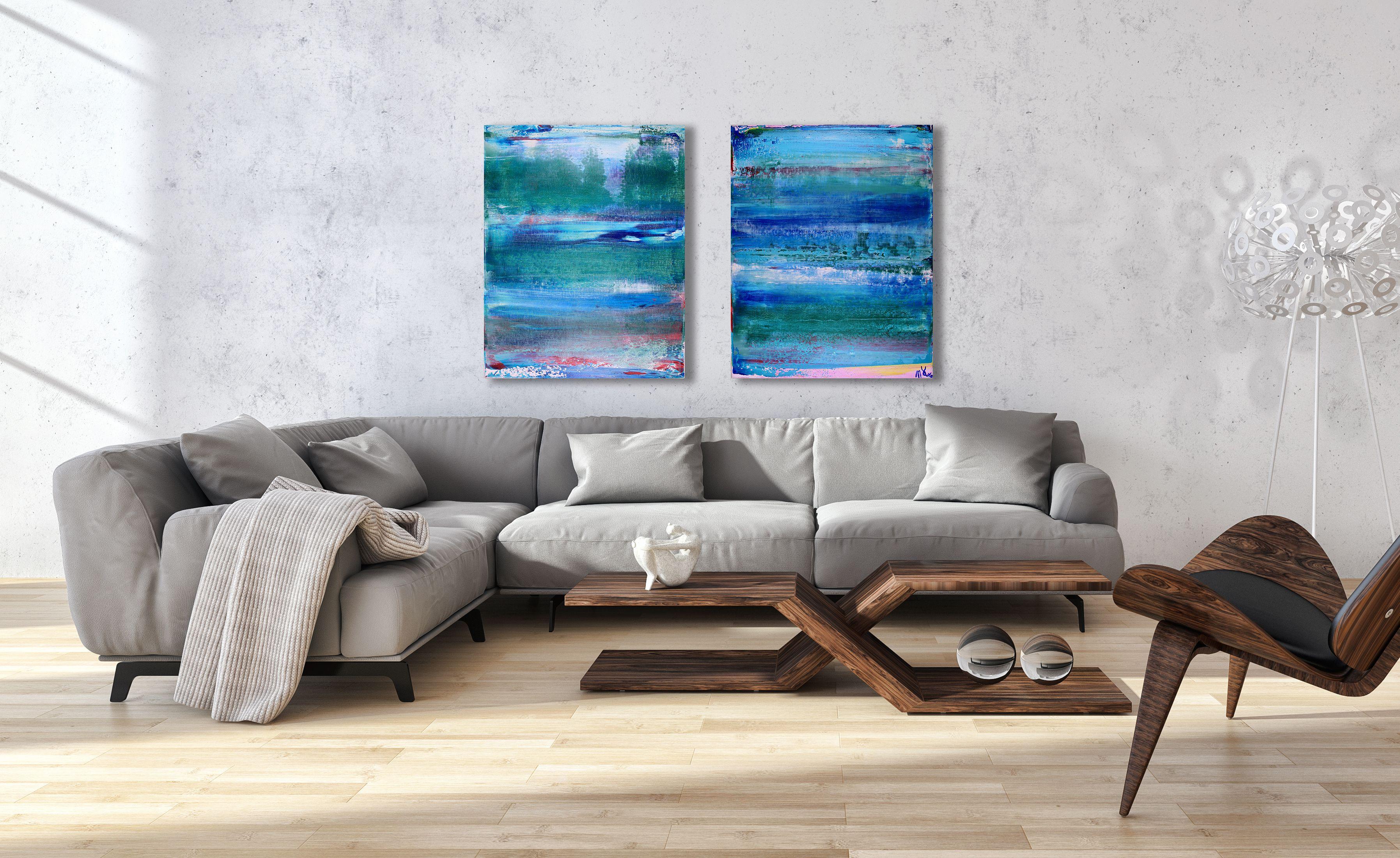 Foresta di nuvole, Pittura, Acrilico su tela - Abstract Painting Blu di Nestor Toro
