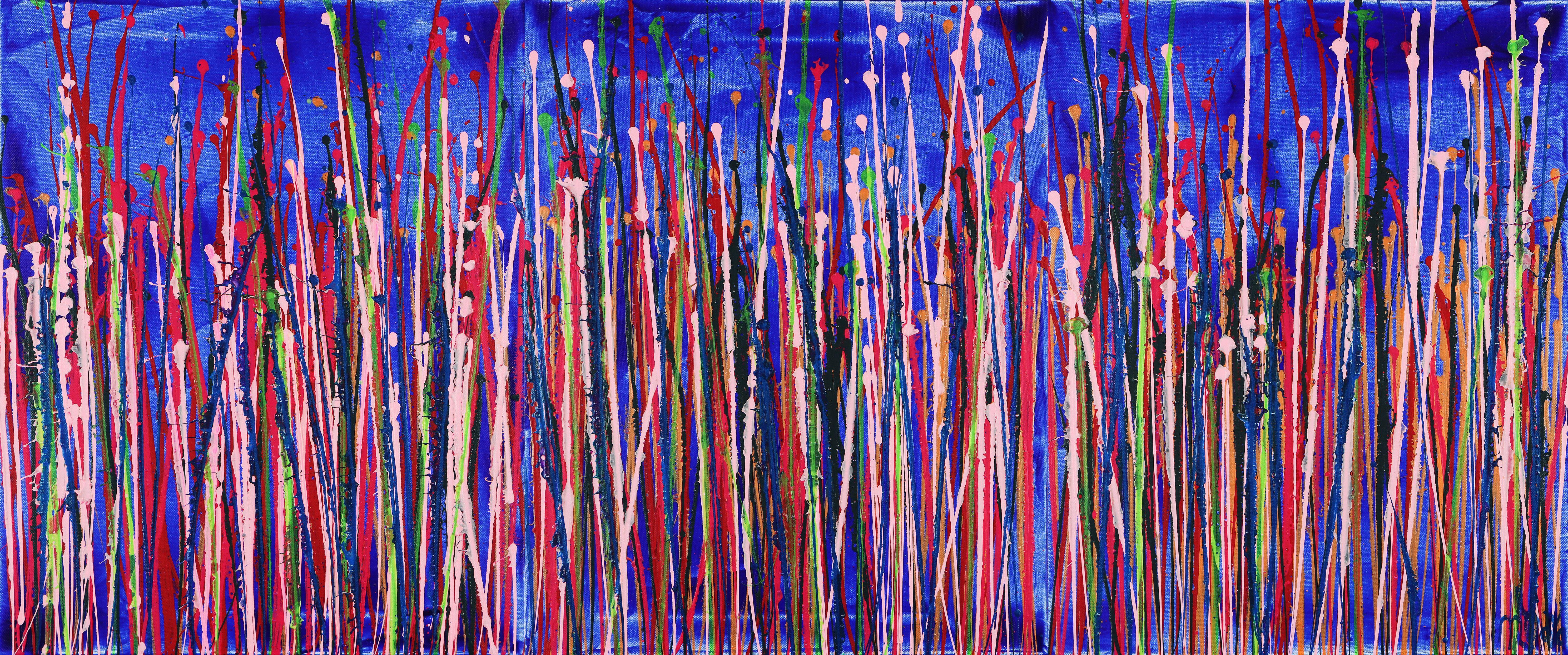 Abstract Painting Nestor Toro - Blast de couleurs (Au-dessus du bleu), peinture, acrylique sur toile
