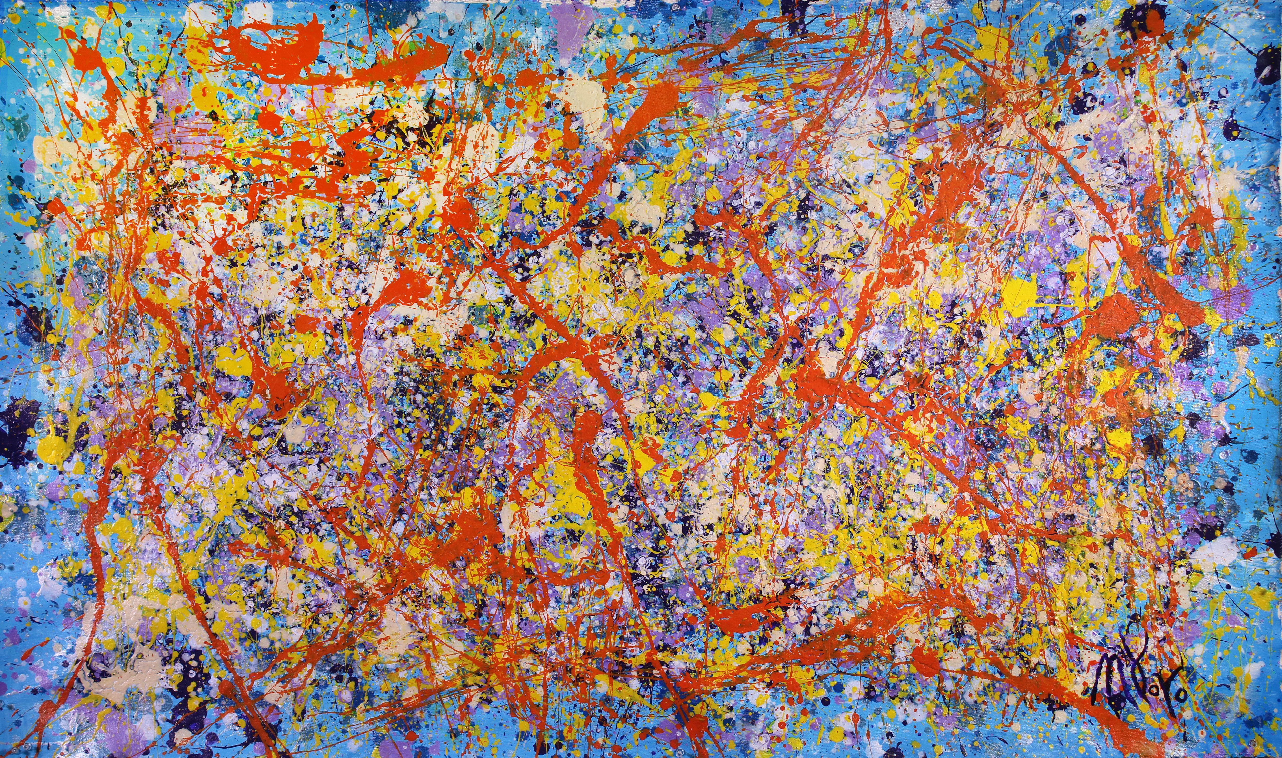 Abstract Painting di Nestor Toro - Tempesta di colori con luci brillanti, Pittura, Acrilico su tela