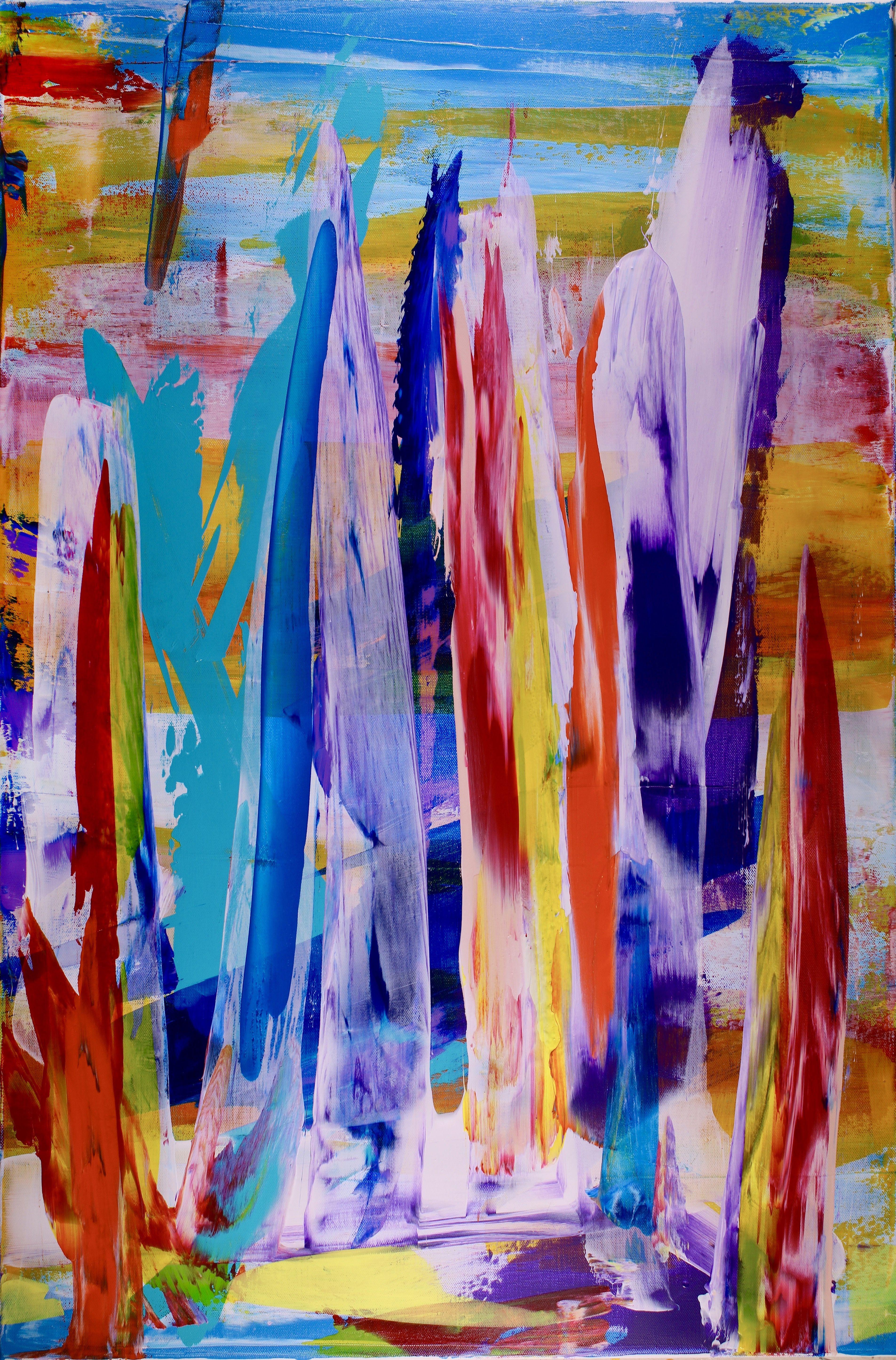 Compitiendo por el Sol 2, Pintura, Acrílico sobre lienzo - Abstract Painting Gris de Nestor Toro