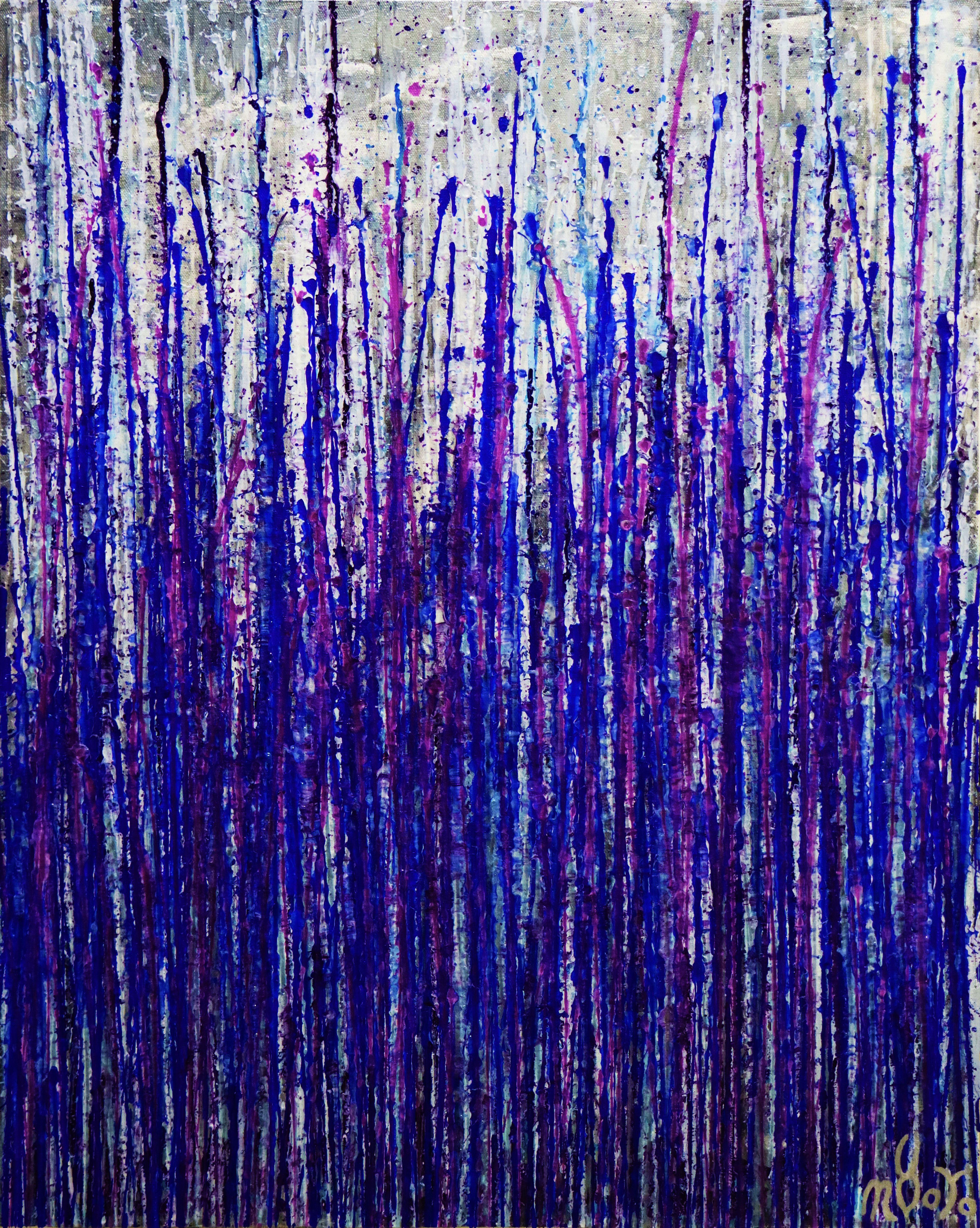 Nestor Toro Abstract Painting - Daring Spectra (Purple Drizzles), Painting, Acrylic on Canvas