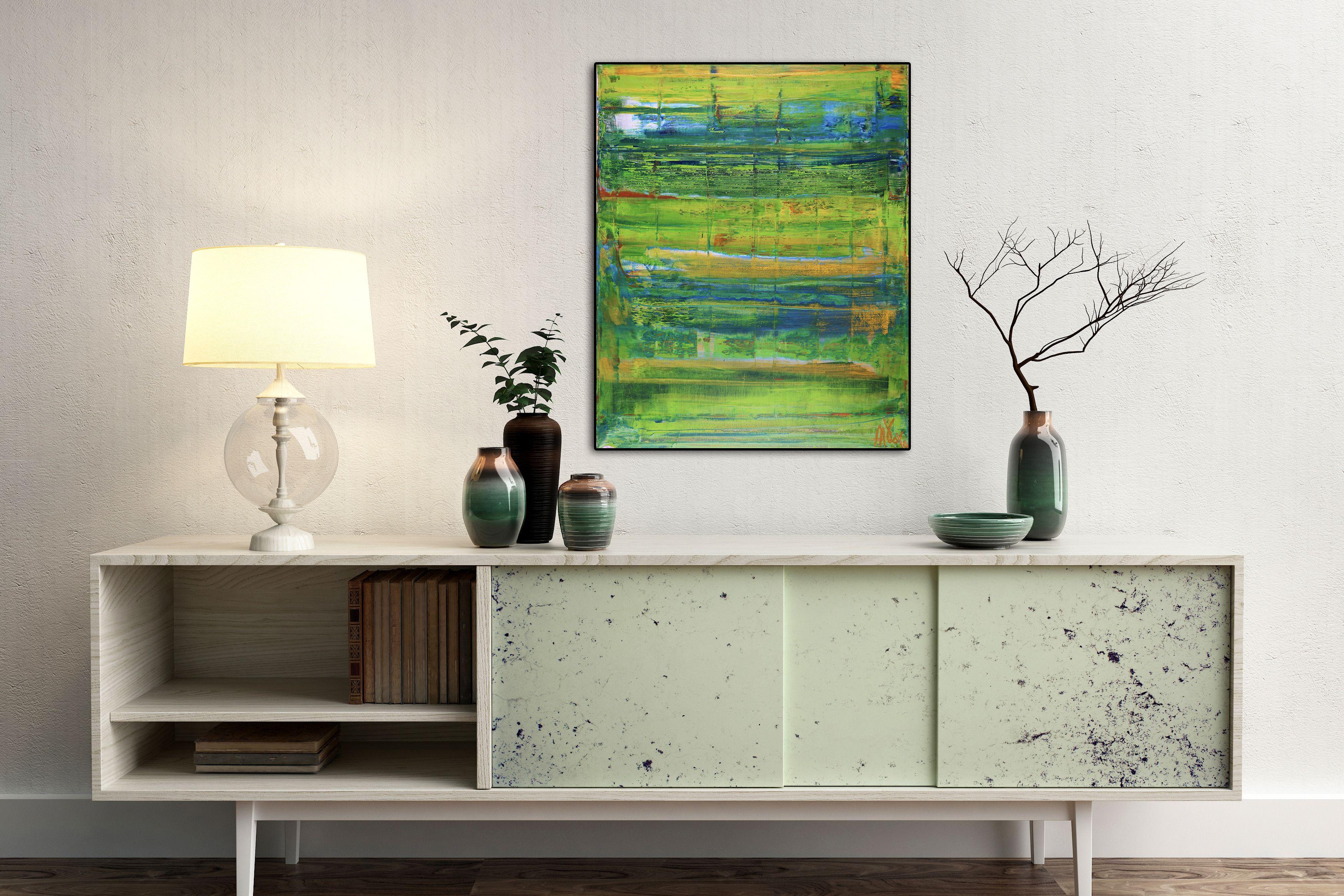 Dimensional Green #3, Pittura, Acrilico su tela - Painting di Nestor Toro