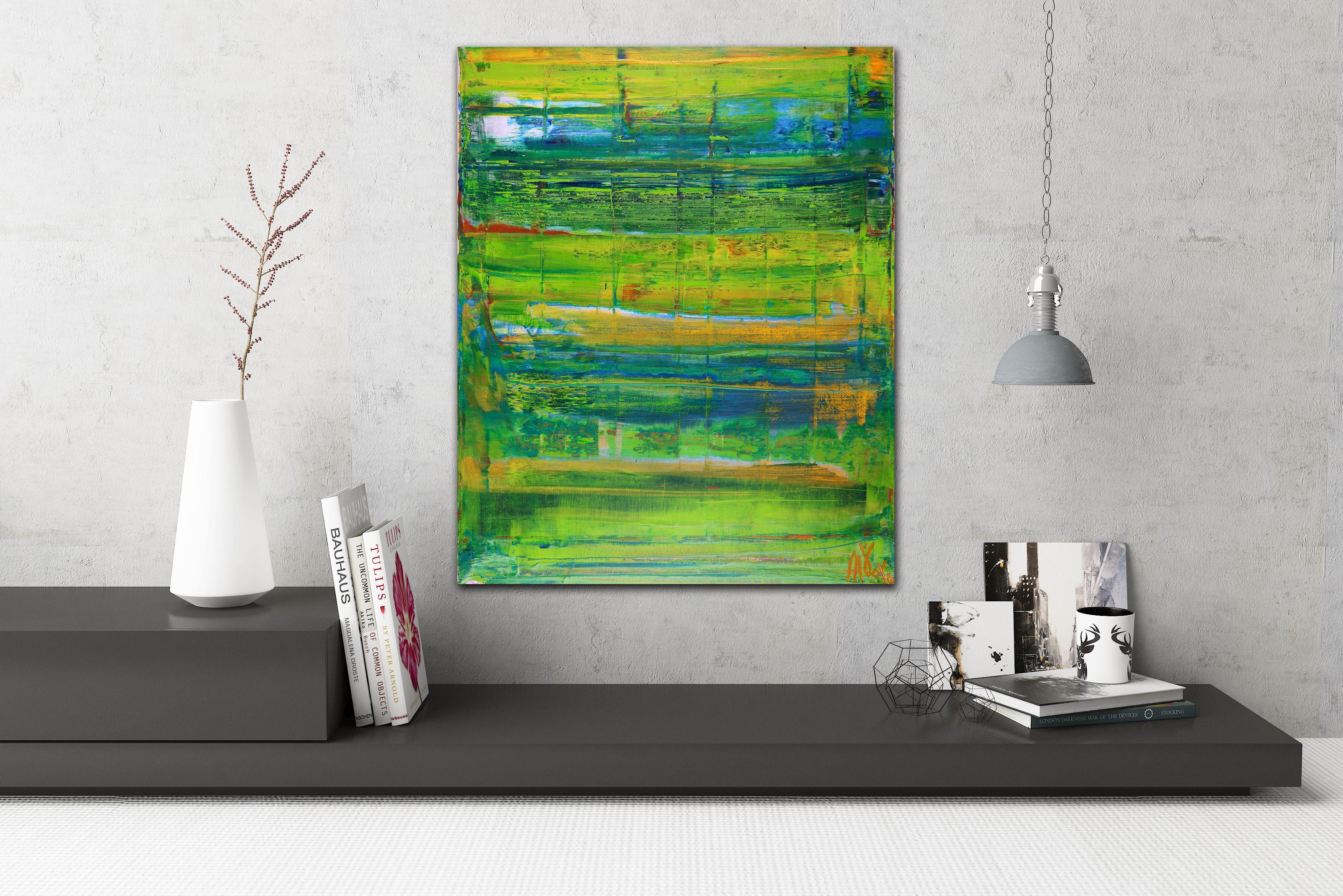 Dimensional Green #3, Pittura, Acrilico su tela - Abstract Painting Verde di Nestor Toro