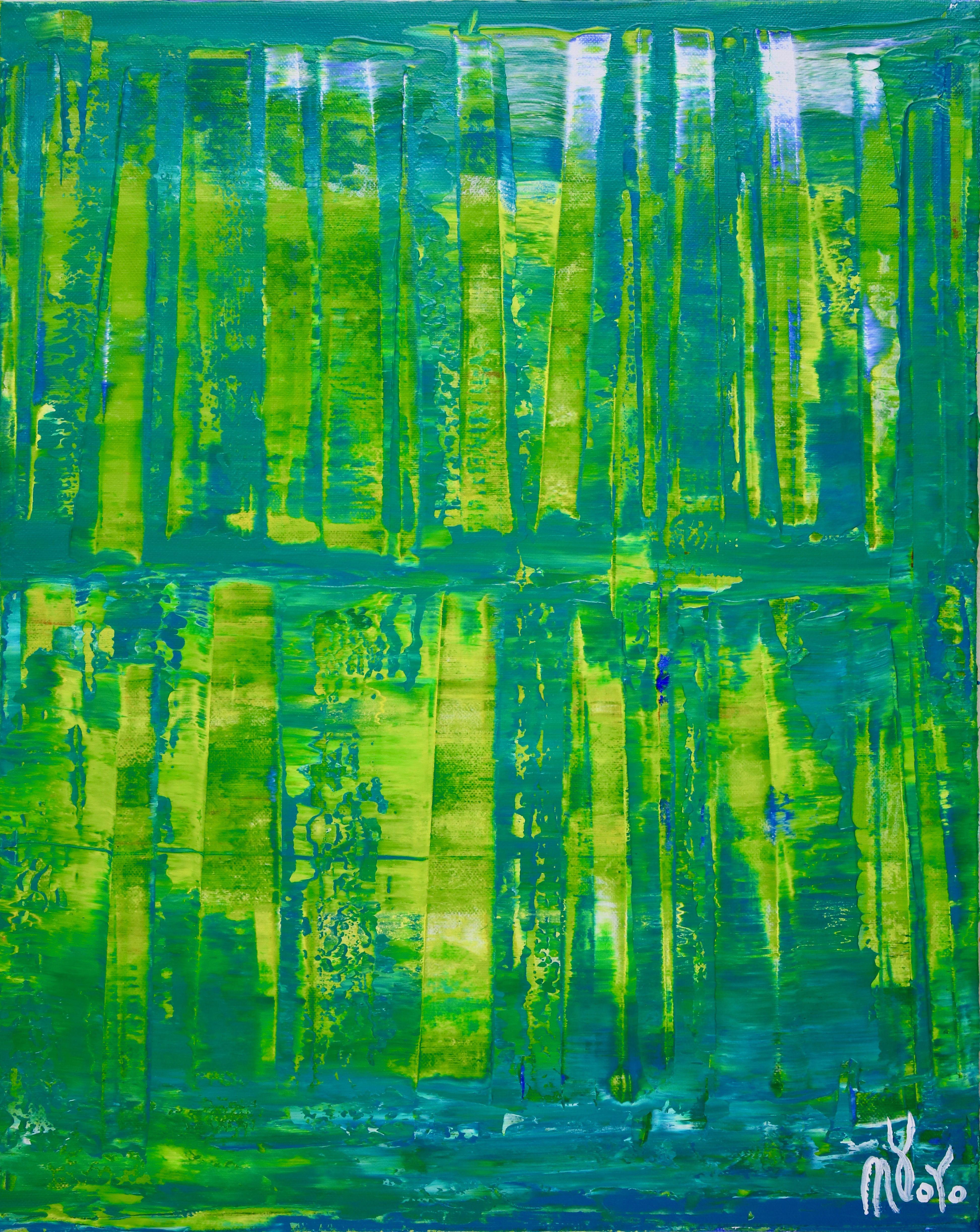 Nestor Toro Abstract Painting – Dimensional Green 3, Gemälde, Acryl auf Leinwand