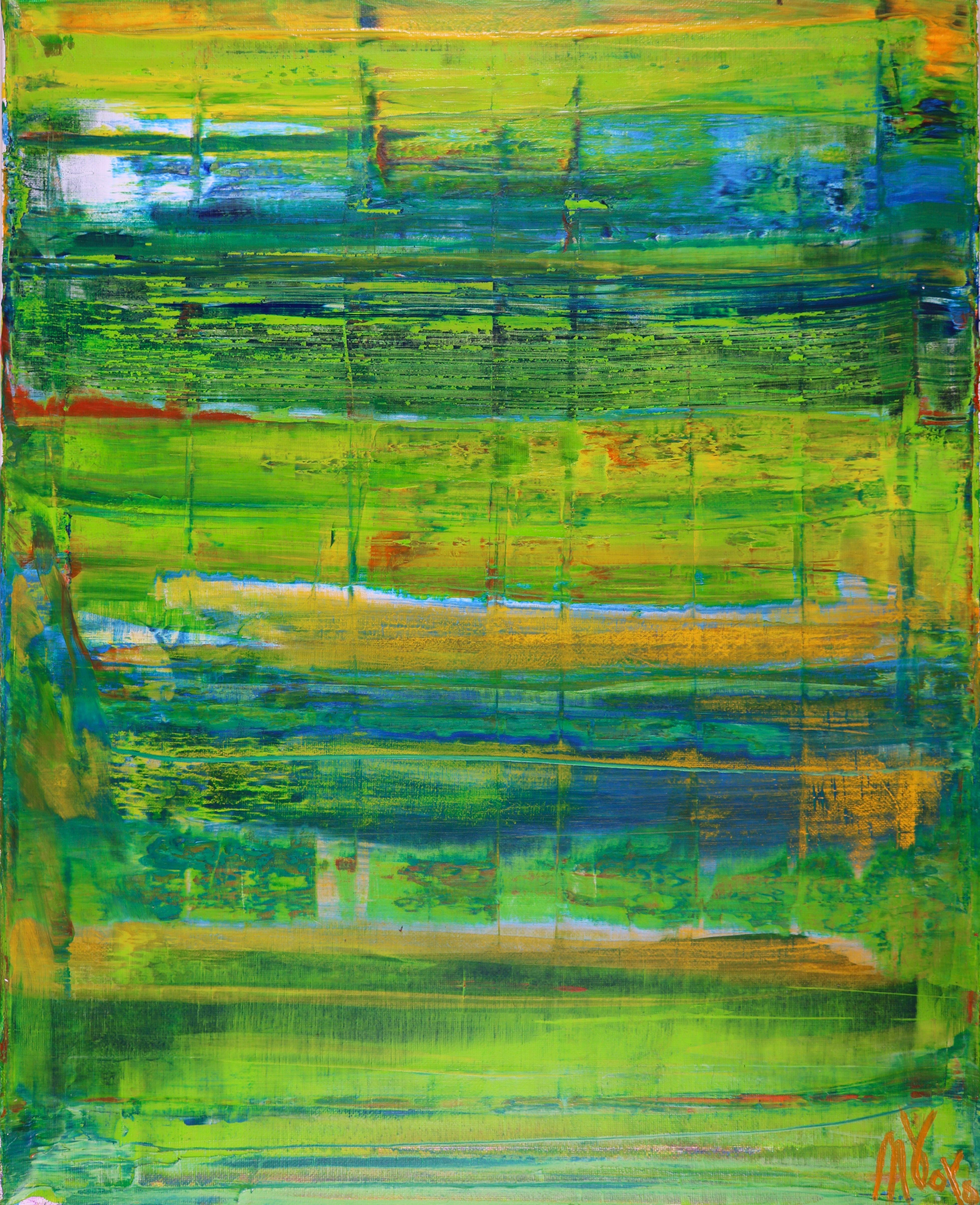 Abstract Painting di Nestor Toro - Dimensional Green #3, Pittura, Acrilico su tela