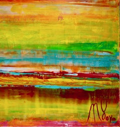 Dimensional Terrain-Golden Horizon, Painting, Acrylic on Canvas