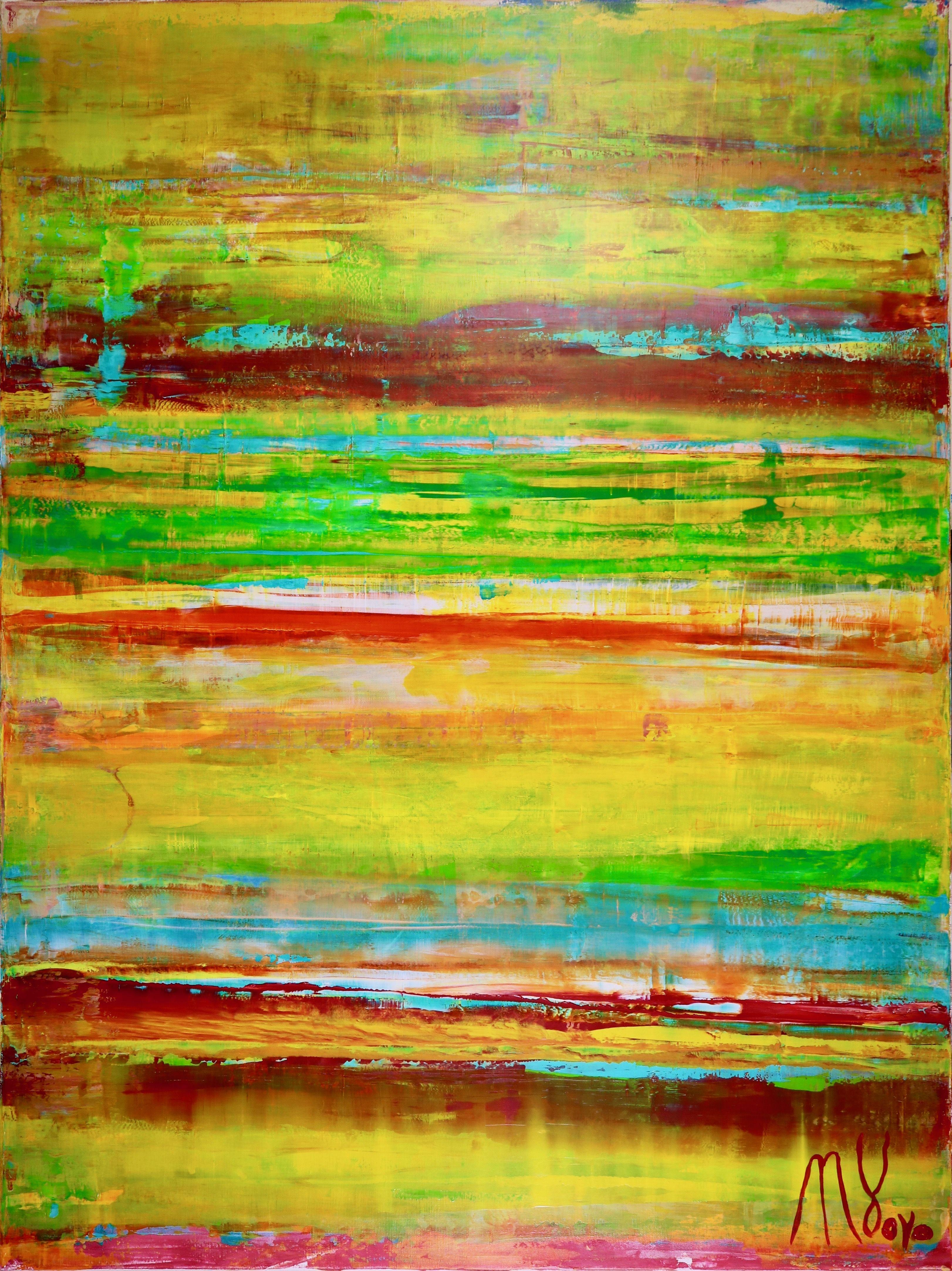 Nestor Toro Abstract Painting - Dimensional Terrain-Golden Horizon, Painting, Acrylic on Canvas