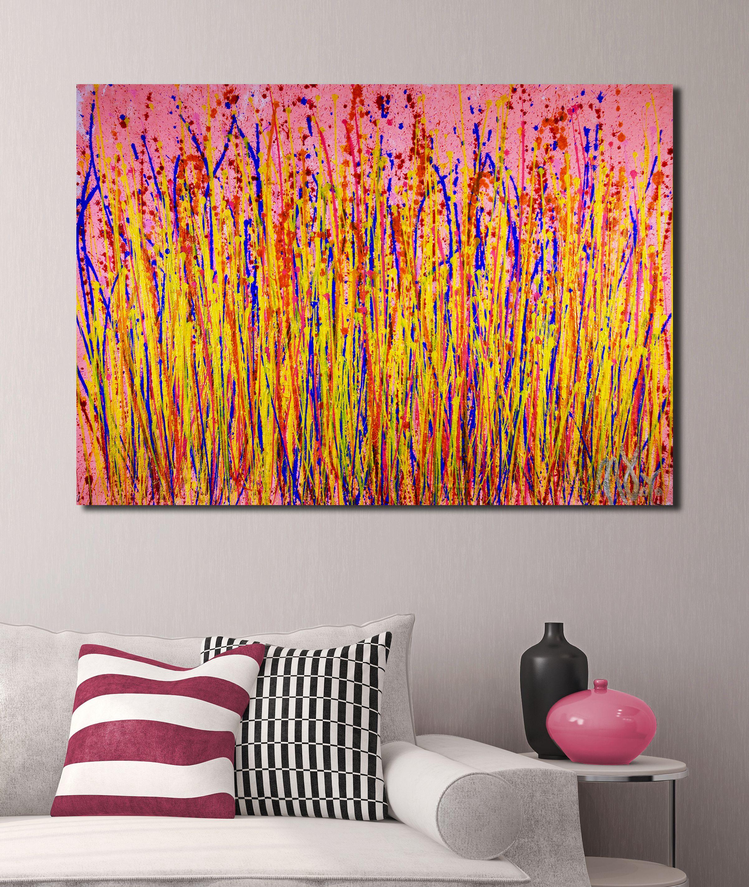 Piogge e frequenze, Pittura, Acrilico su tela - Abstract Painting Arancia di Nestor Toro
