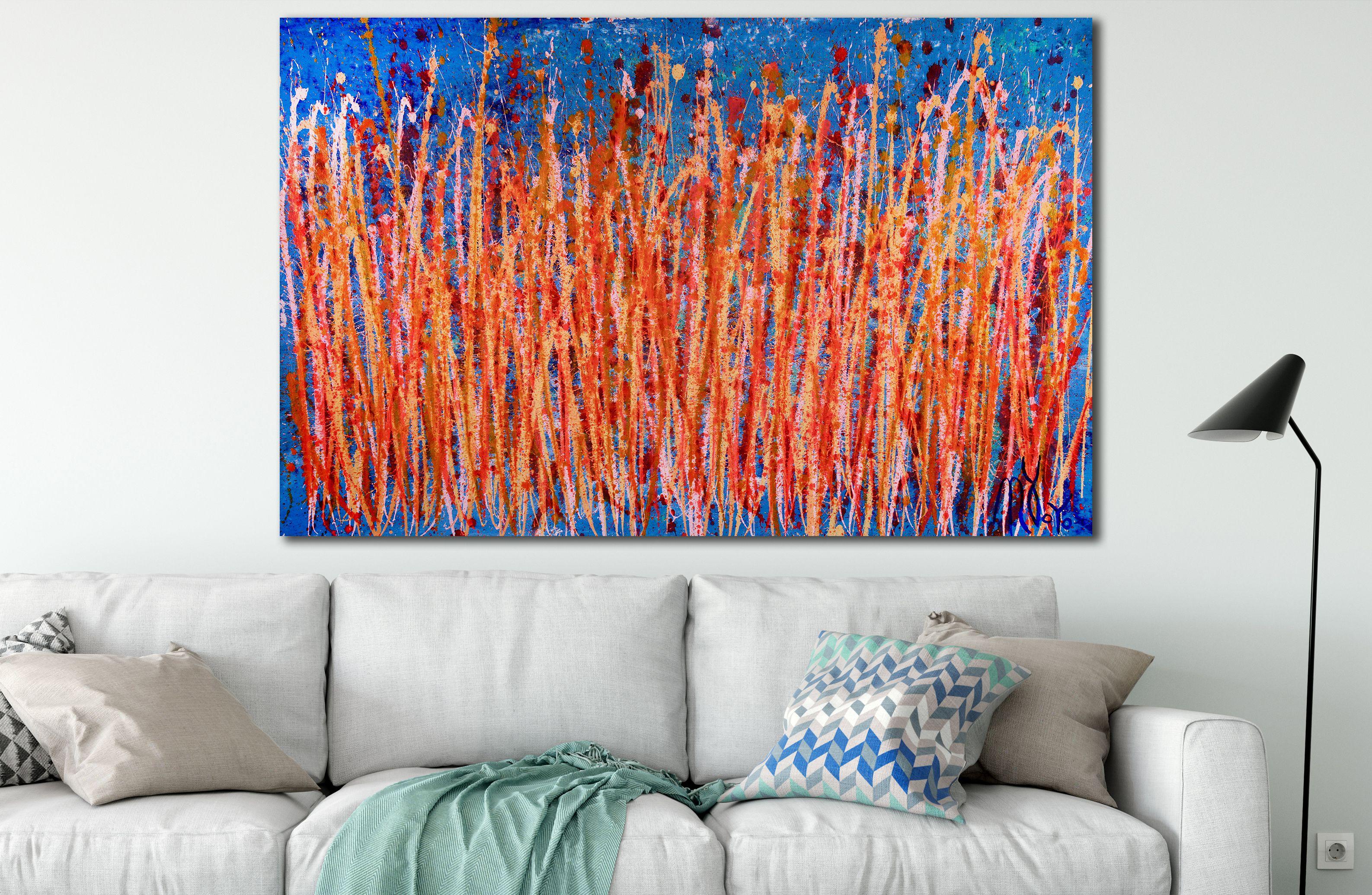 Drizzles and Gestures, Painting, Acrylic on Canvas - Orange Abstract Painting by Nestor Toro
