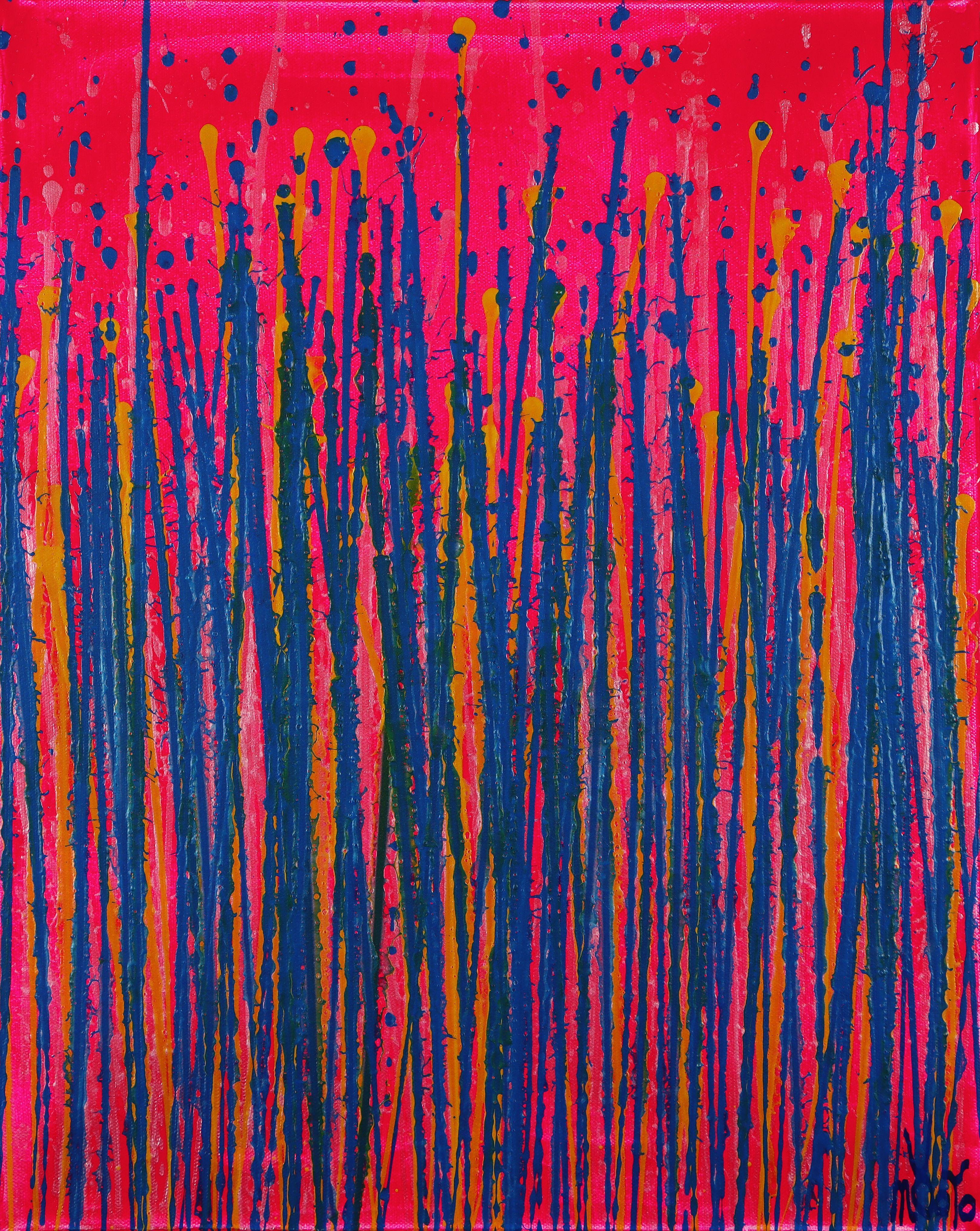 Drizzles expressions (over neon), Painting, Acrylic on Canvas - Red Abstract Painting by Nestor Toro
