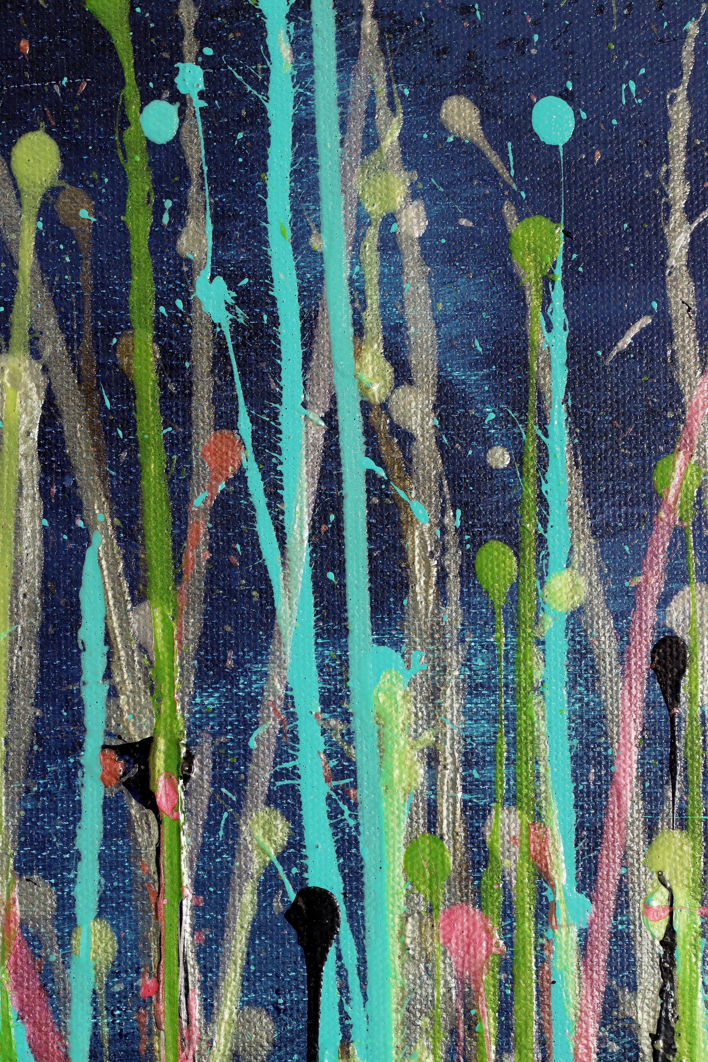 Drizzles symphony 4, Pittura, Acrilico su tela - Abstract Painting Grigio di Nestor Toro