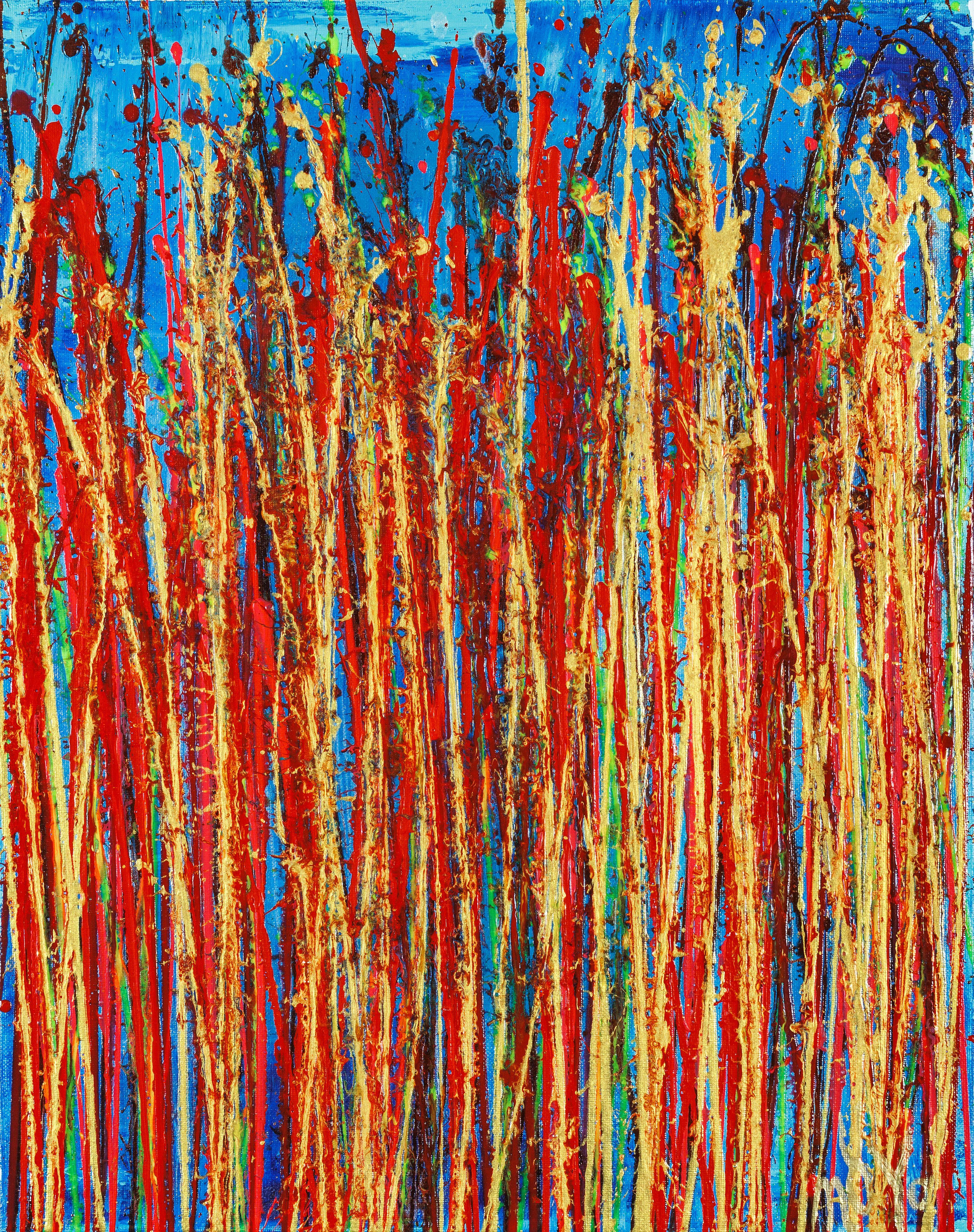 Drizzles symphony 8, Pittura, Acrilico su tela - Abstract Painting Marrone di Nestor Toro