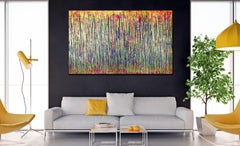 Drizzly Silhouettes (Golden drizzles), Painting, Acrylic on Canvas