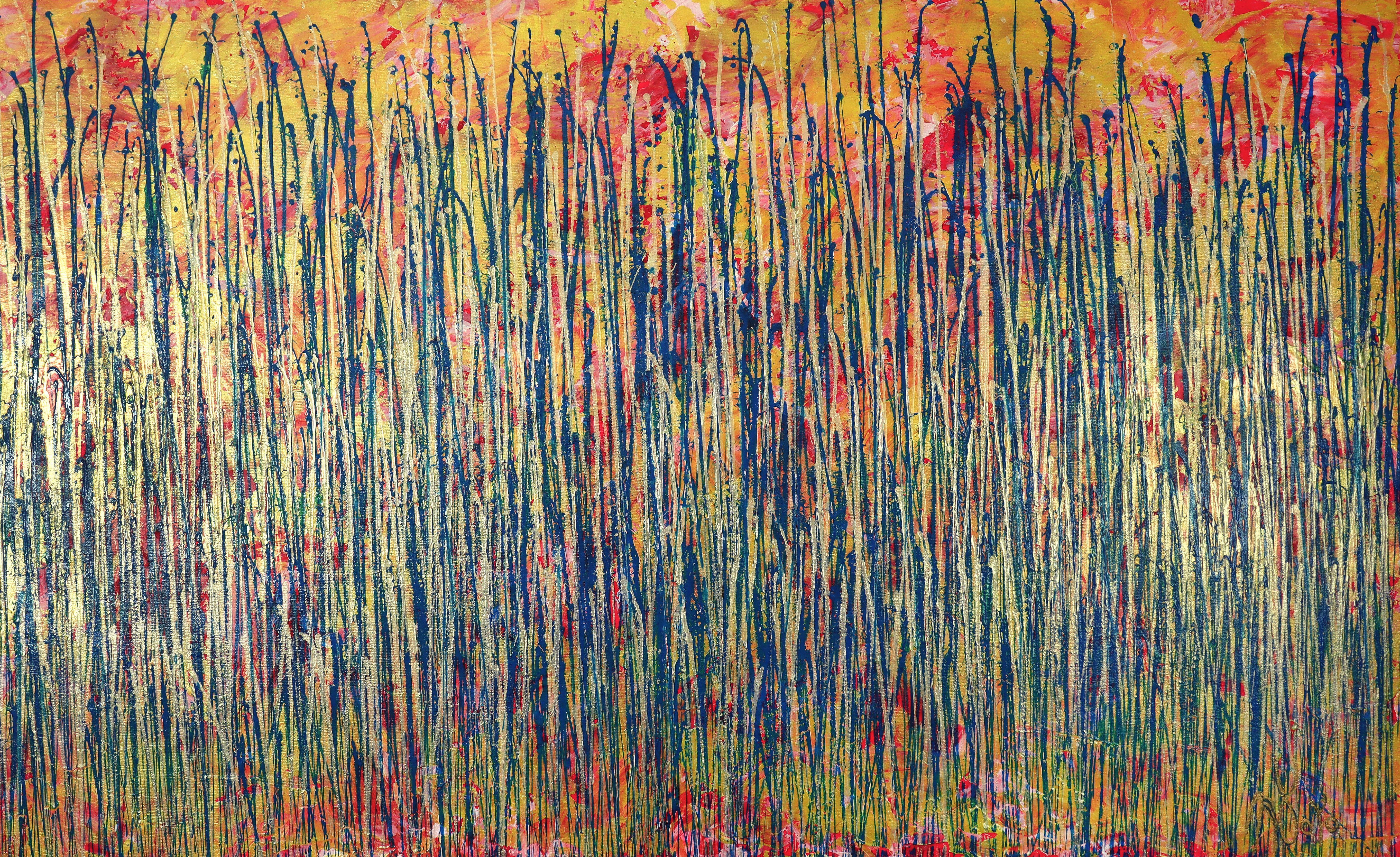 Abstract Painting di Nestor Toro - Silhouette di pioggerellina (pioggerellina dorata), Pittura, Acrilico su tela