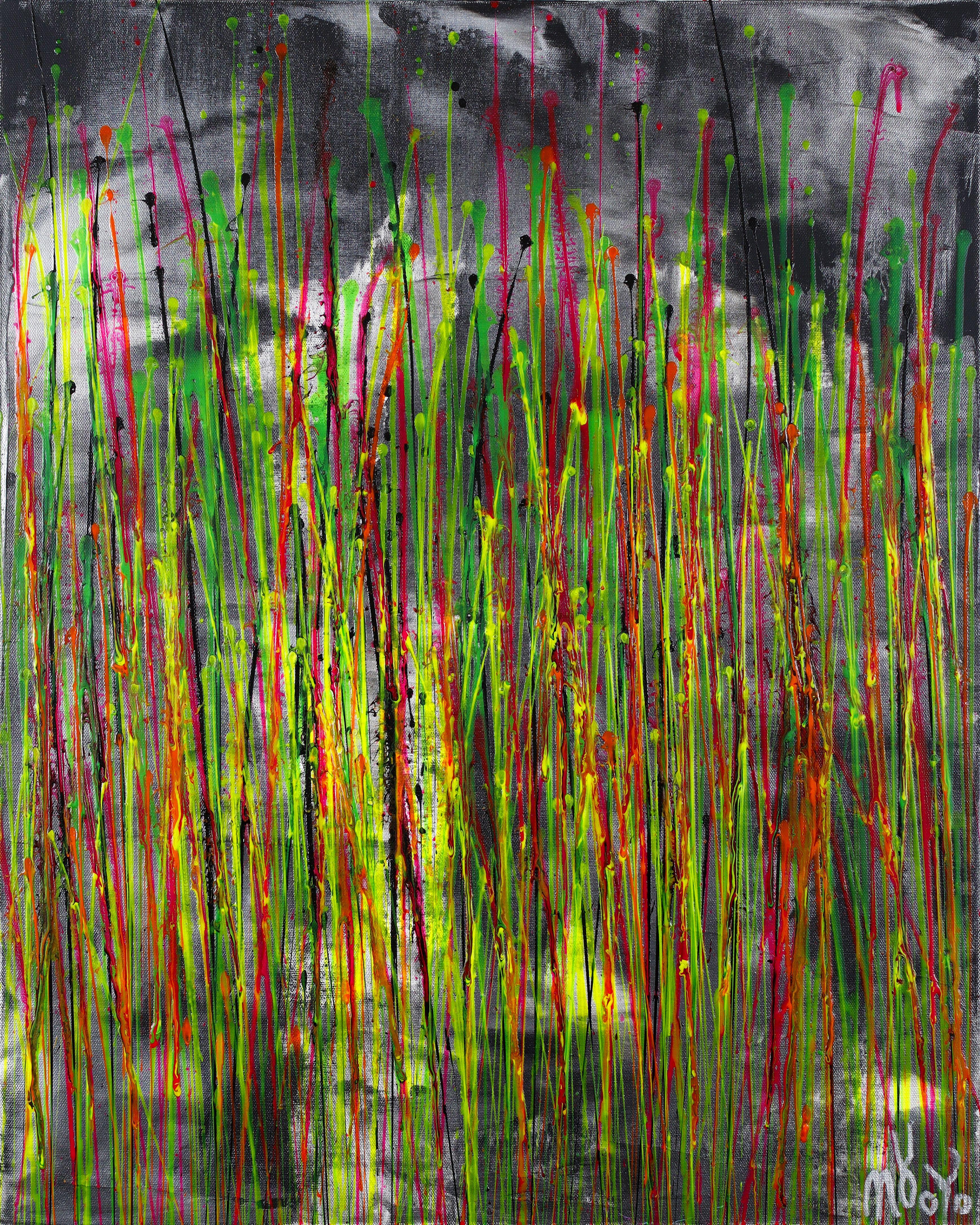 Nestor Toro Abstract Painting - Dynamic drizzles (Yellow reflection), Painting, Acrylic on Canvas