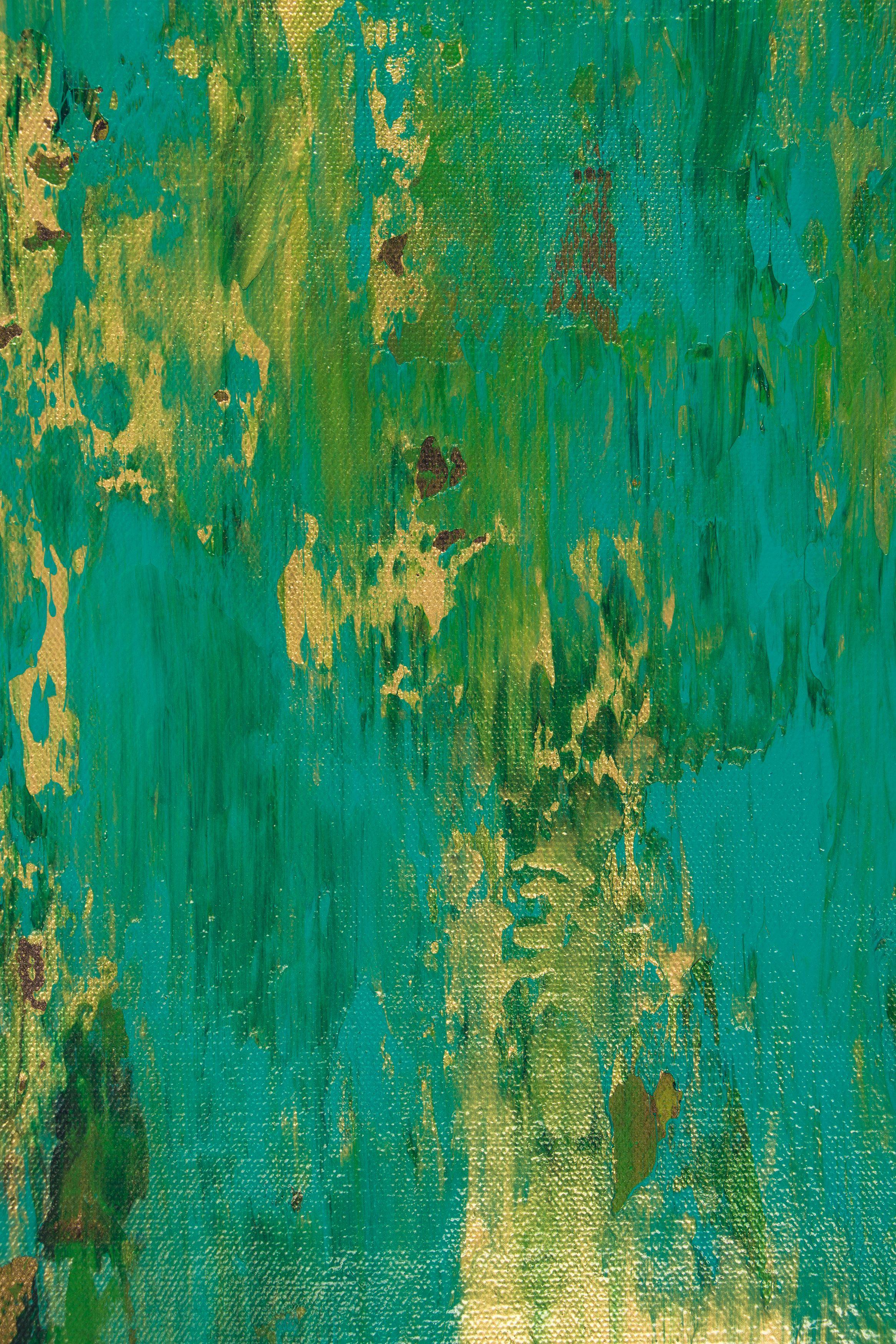 Emerald Panorama (Gold intrusions), Painting, Acrylic on Canvas For Sale 2