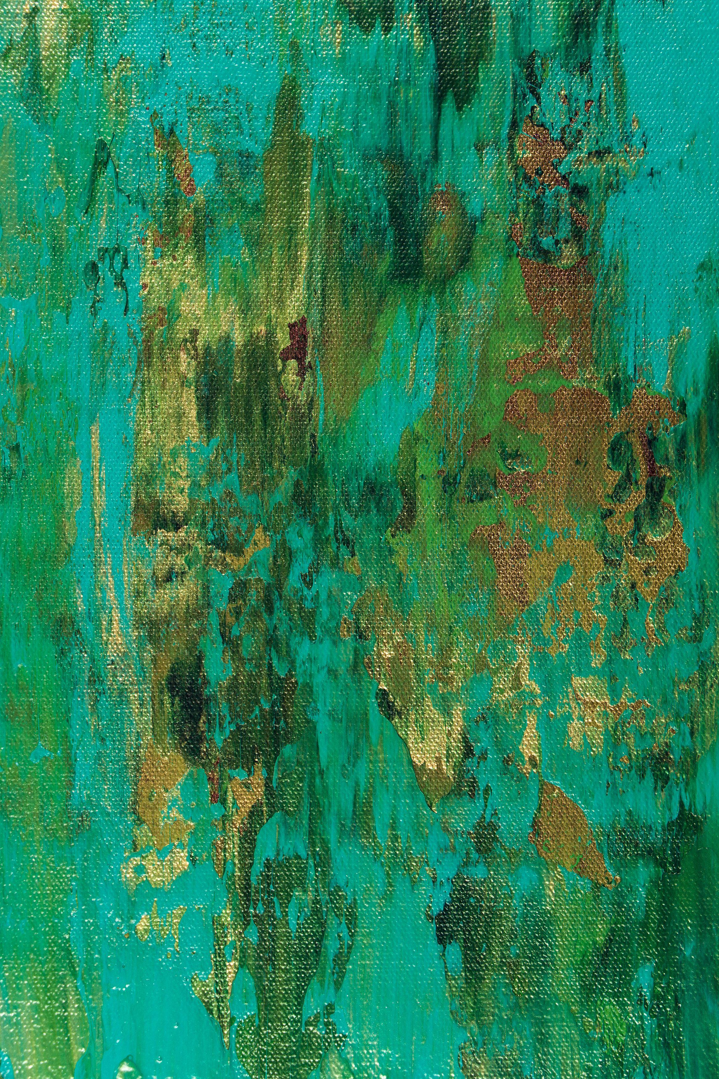 Emerald Panorama (Gold intrusions), Painting, Acrylic on Canvas For Sale 3