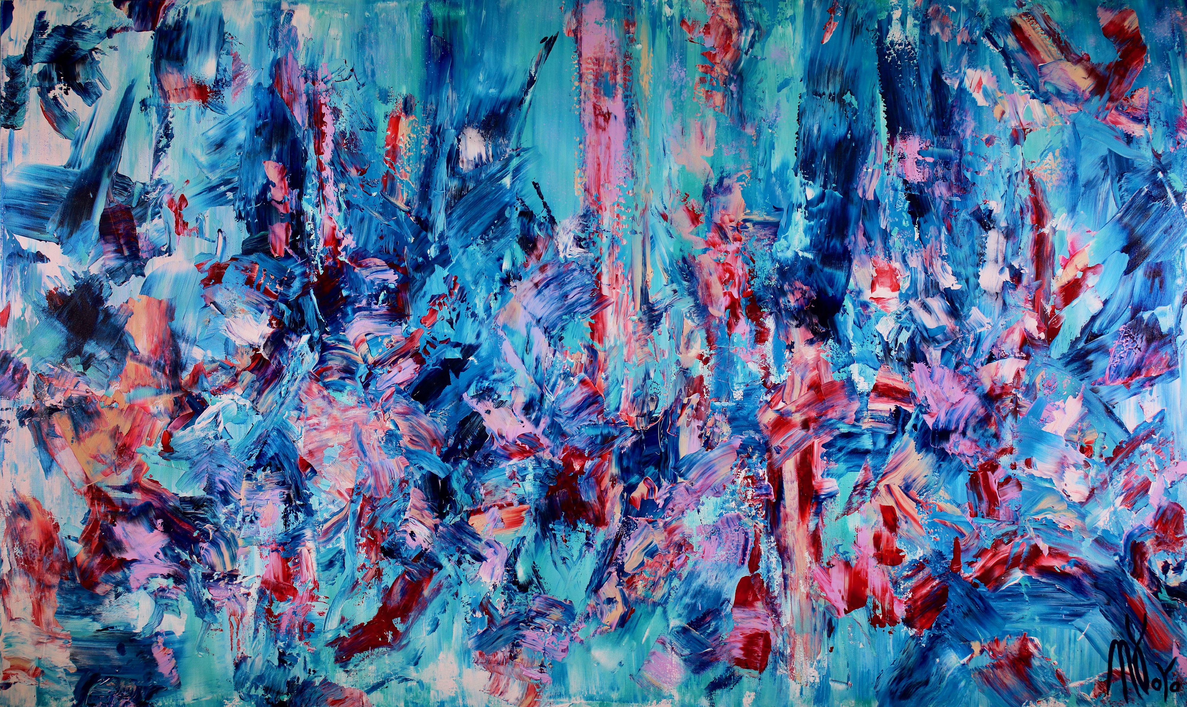 Nestor Toro Abstract Painting - Endlessly blue (Red and purple mirrors), Painting, Acrylic on Canvas