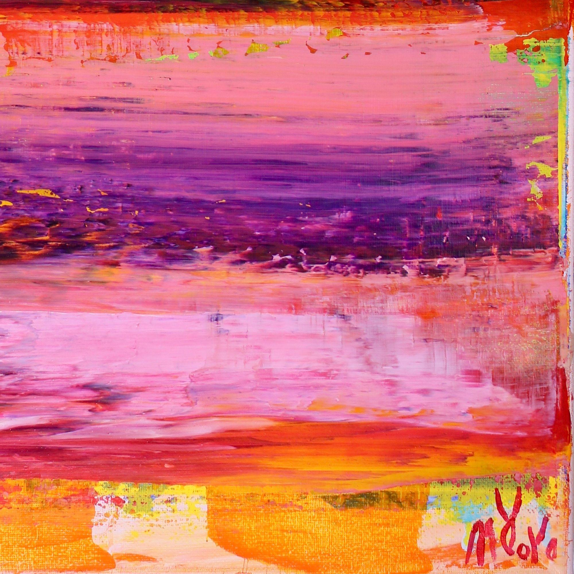 Acrílico paisaje abstracto azul, púrpura, amarillo, rosa colores expresivos contraste de color pintura de campo. Texturizado y estratificado con acrílicos translúcidos fluidos. Firmado y listo para colgar.     ORIGINALES ABSTRACTOS FINOS - ¡ÚNICOS