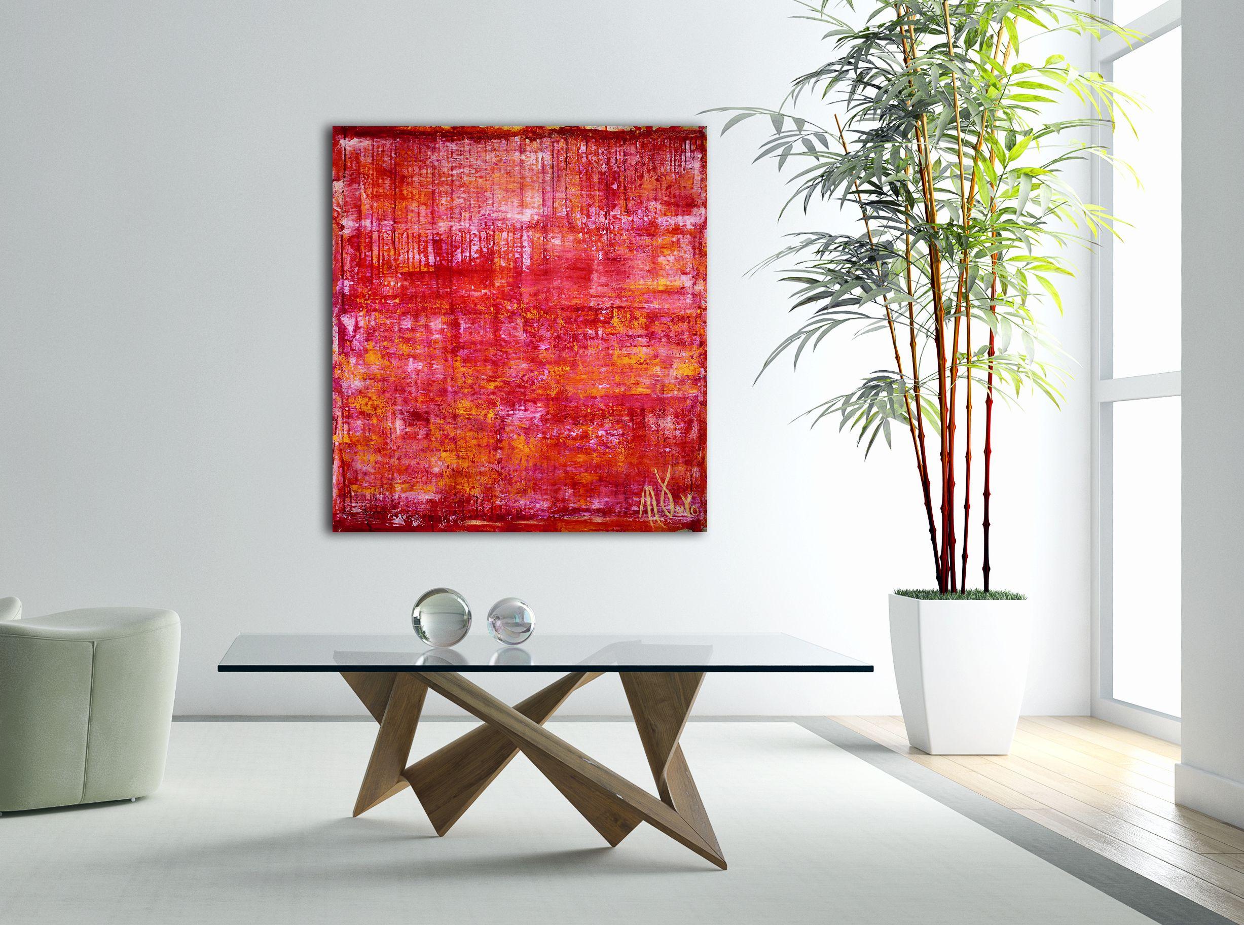 Un'opera vivace con audaci sfumature di colore, gocce di vernice iridescente e grandi pennellate di spatola. Questo quadro trasmette movimento, energia, molta luce e rapidi cambiamenti di contrasto. Mi fa pensare a una cornucopia di vernice rosa,