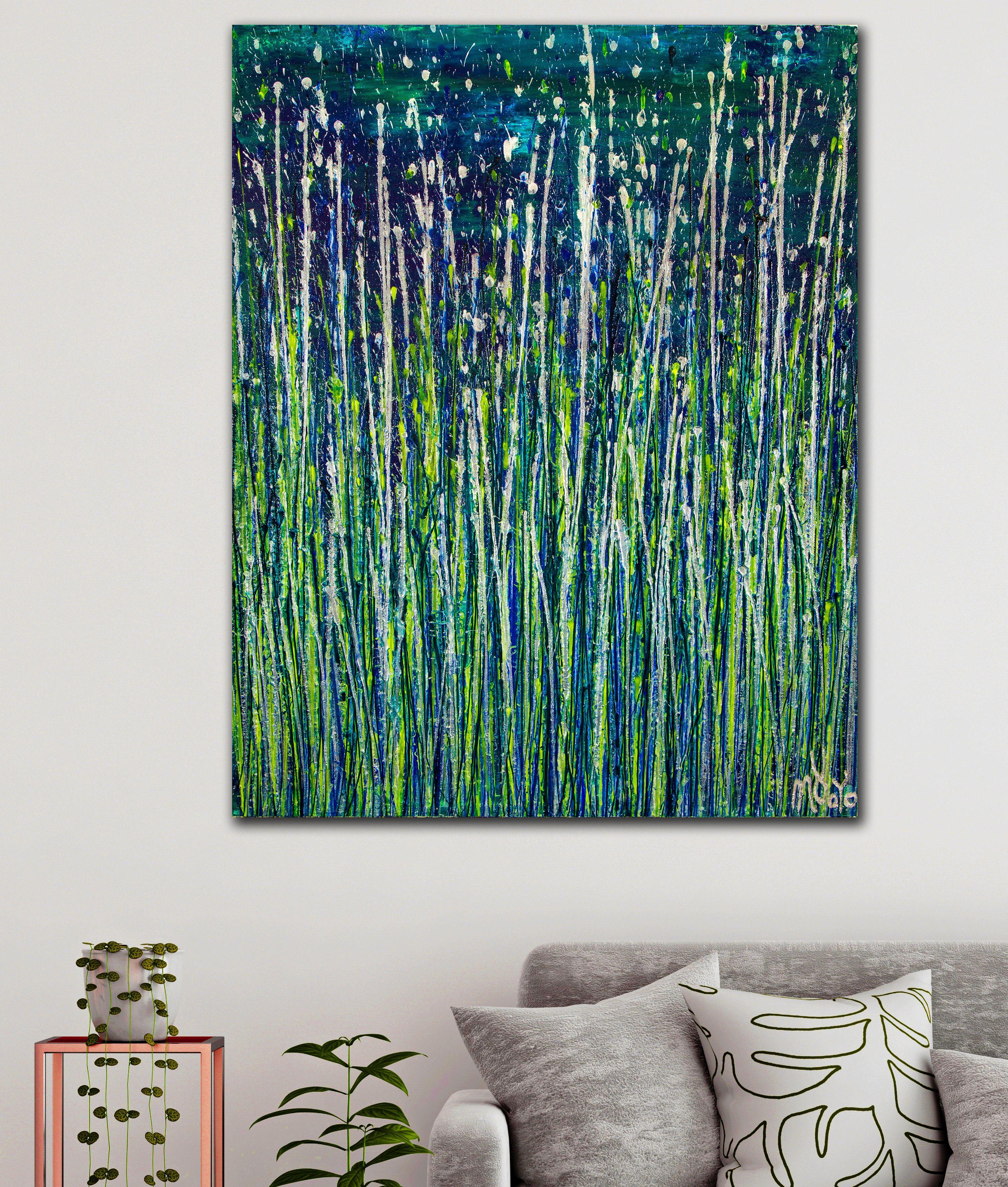 Evergreen Garden (Silver lights), Painting, Acrylic on Canvas For Sale 1