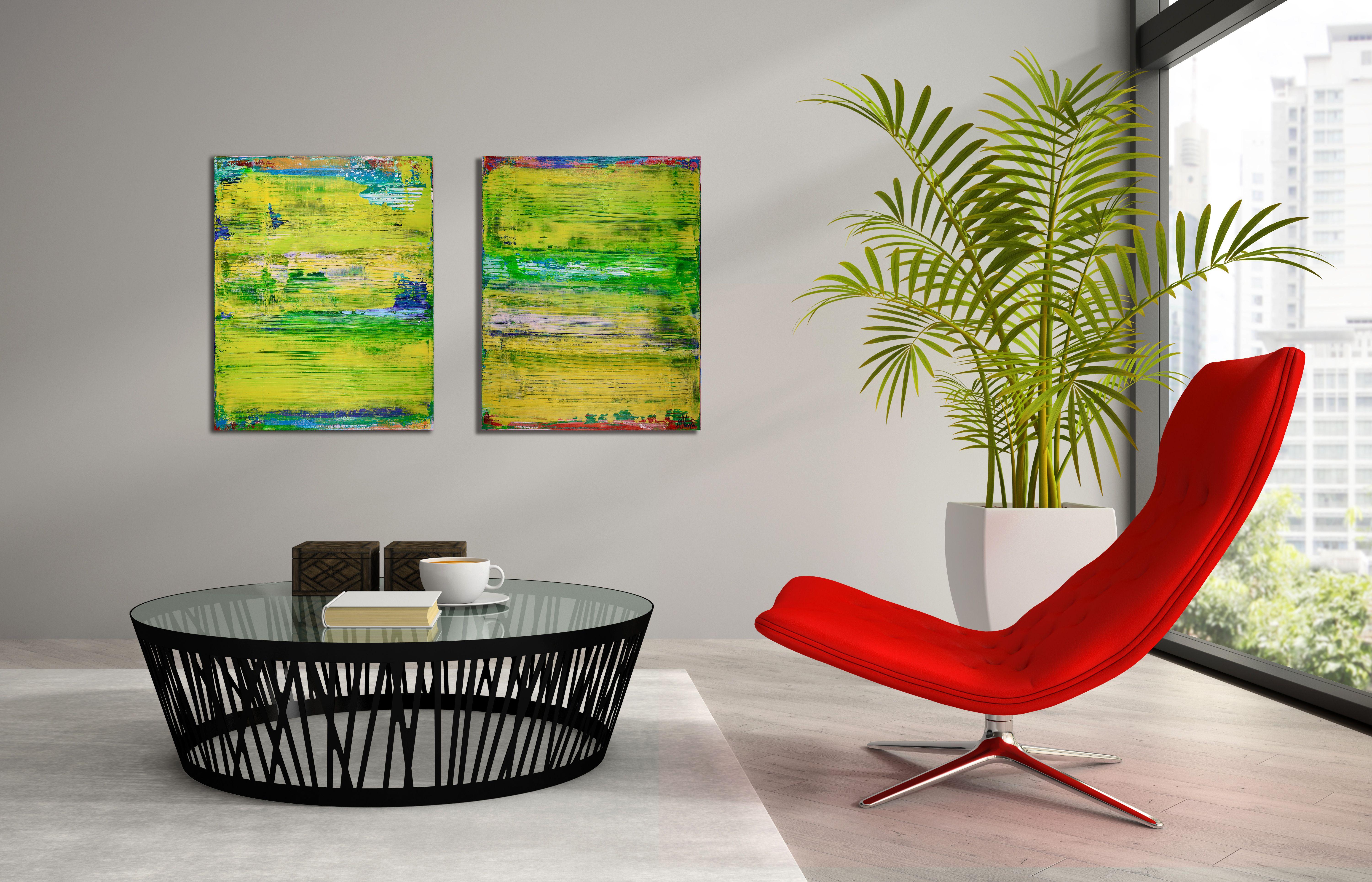 Fantastique printemps, peinture sur toile - Vert Abstract Painting par Nestor Toro