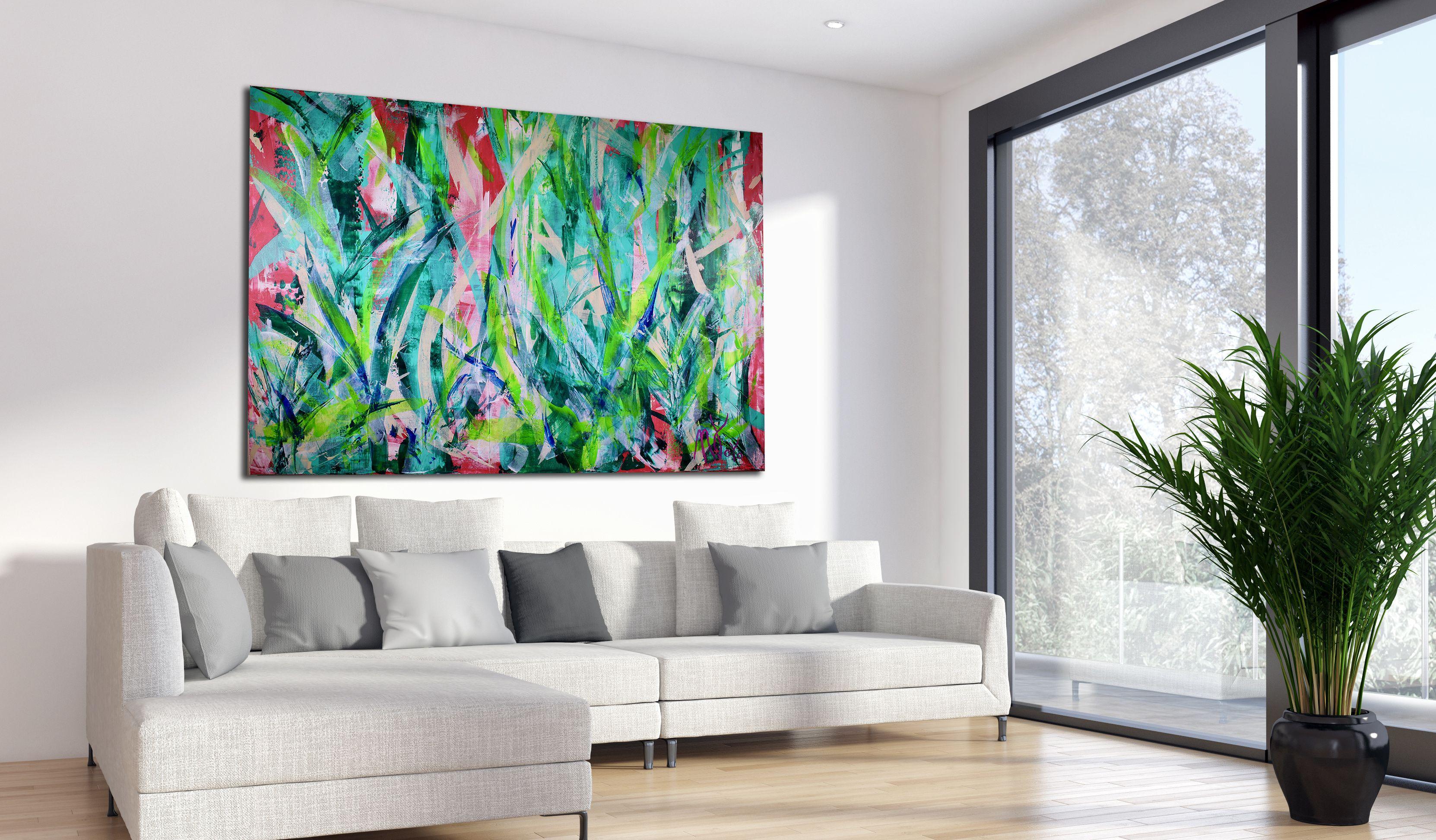 Foresta di felci, Pittura, Acrilico su tela - Abstract Painting Blu di Nestor Toro
