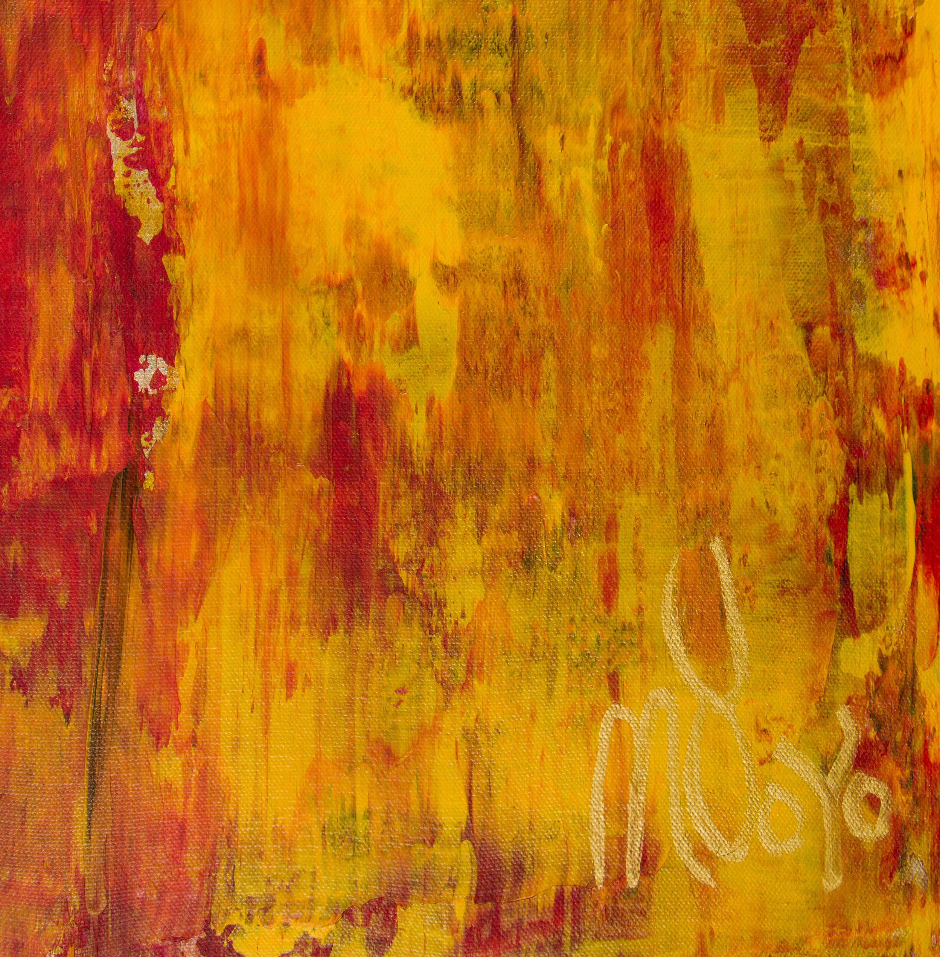 Painting: Acrylic on Canvas.    abstract minimalist painting  acrylic on canvas    This artwork was created layering and blending thin layers of orange, yellow, some red and magenta with iridescent mica particles with the idea of bringing the most