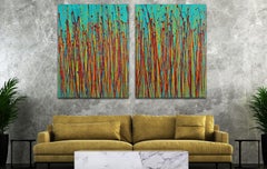 Fiery Song (Over Teal) / Diptychon, Gemälde, Acryl auf Leinwand