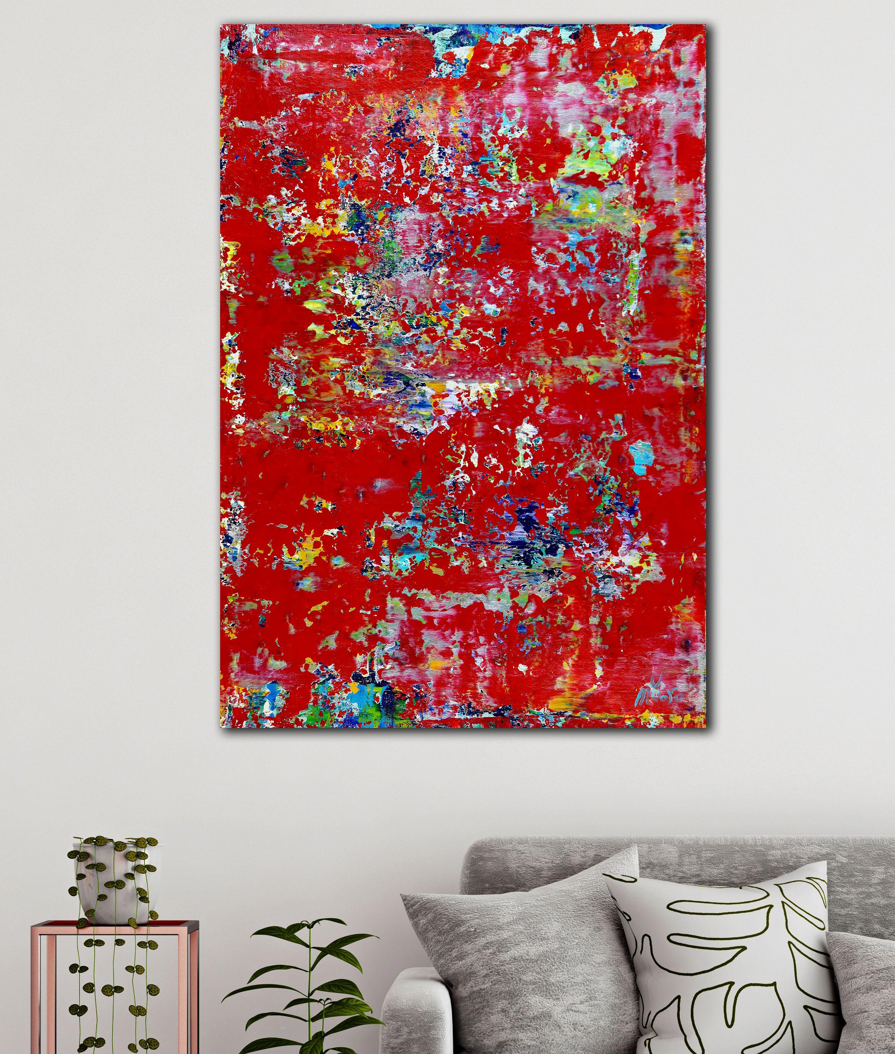 Inspired by fiery Hawaiian volcanoes. Layers of mineral like colors and vibrancy only found in earth formations. Very expressive and intricate color field.    I include a certificate of authenticity that lists the materials as well as when the