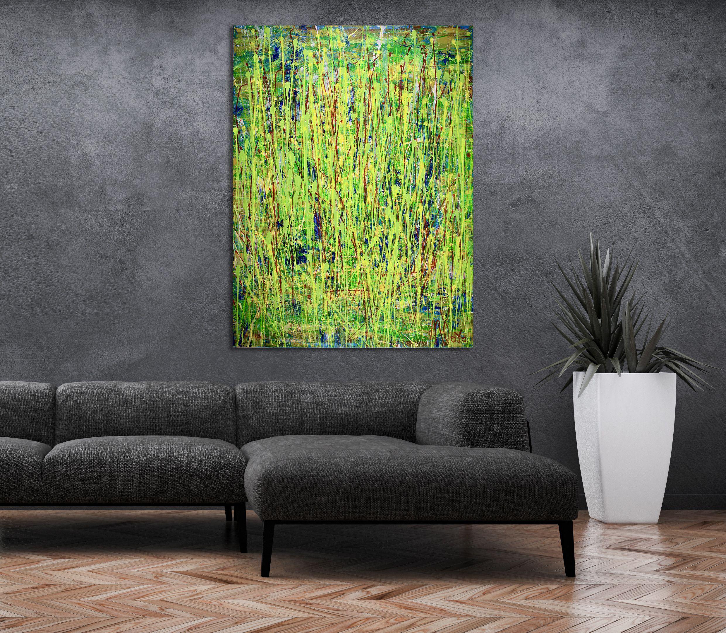 Frequenze straniere, Pittura, Acrilico su tela - Abstract Painting Verde di Nestor Toro