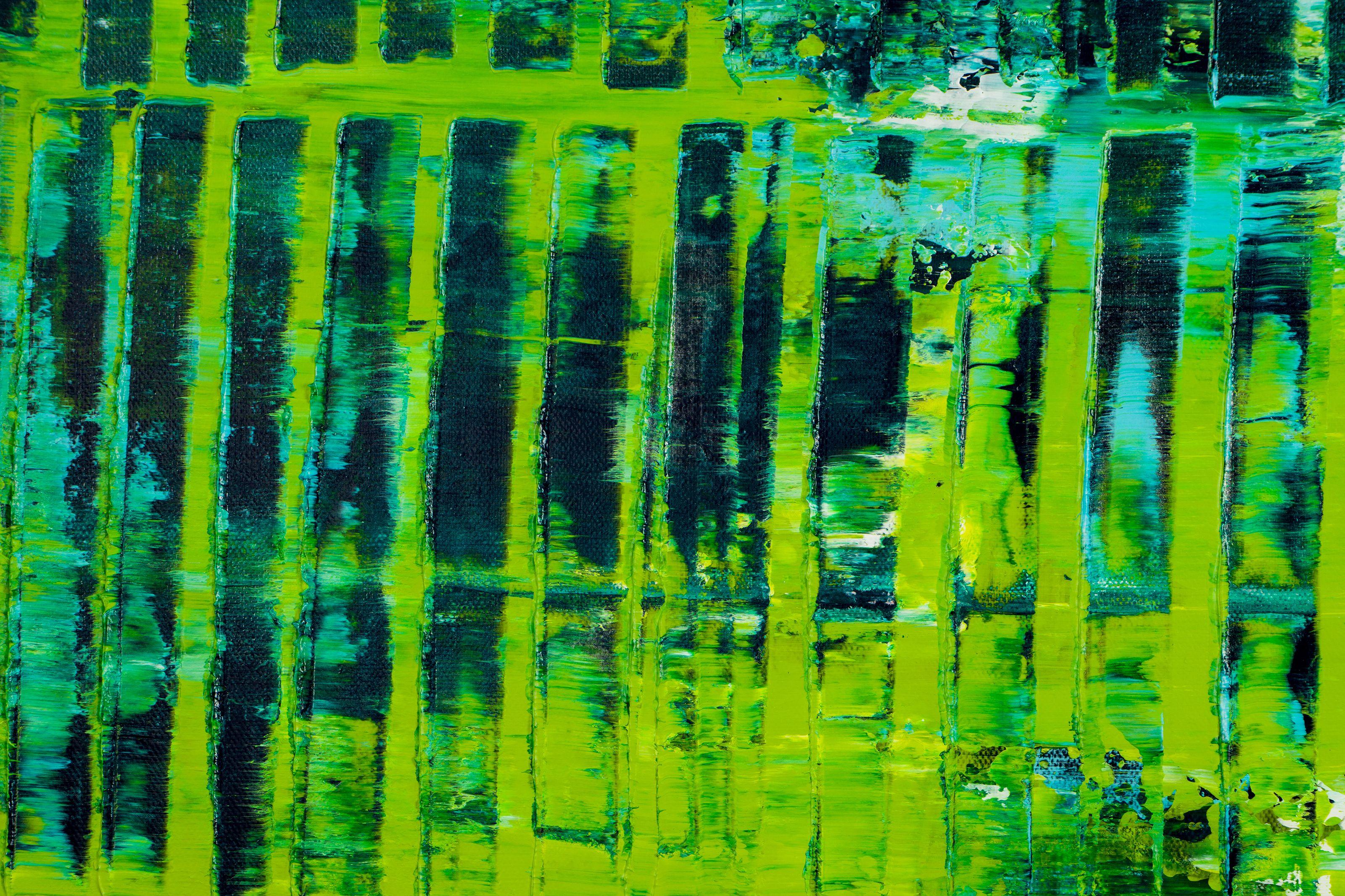 Gemälde: Acryl auf Leinwand.    Abstraktes Farbfeld mit erdigen Grüntönen und glänzender Oberfläche. Erstellt mit Spachteln und fein strukturierten Schichten. Vorne signiert. Bereit zum Aufhängen    Ich lege ein Echtheitszertifikat bei, in dem die