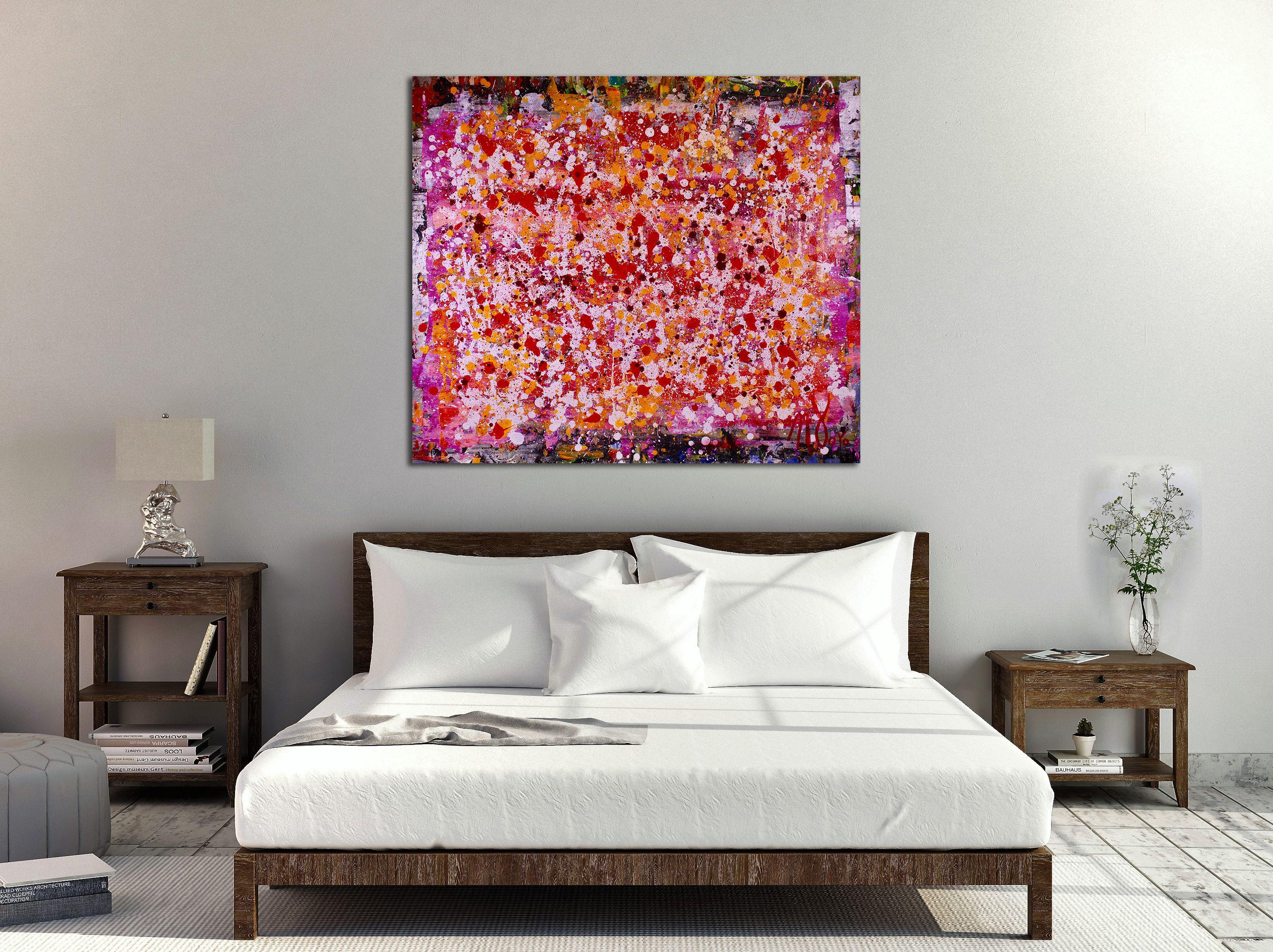 Frequenze Ascendenti, Pittura, Acrilico su tela - Abstract Painting Rosa di Nestor Toro