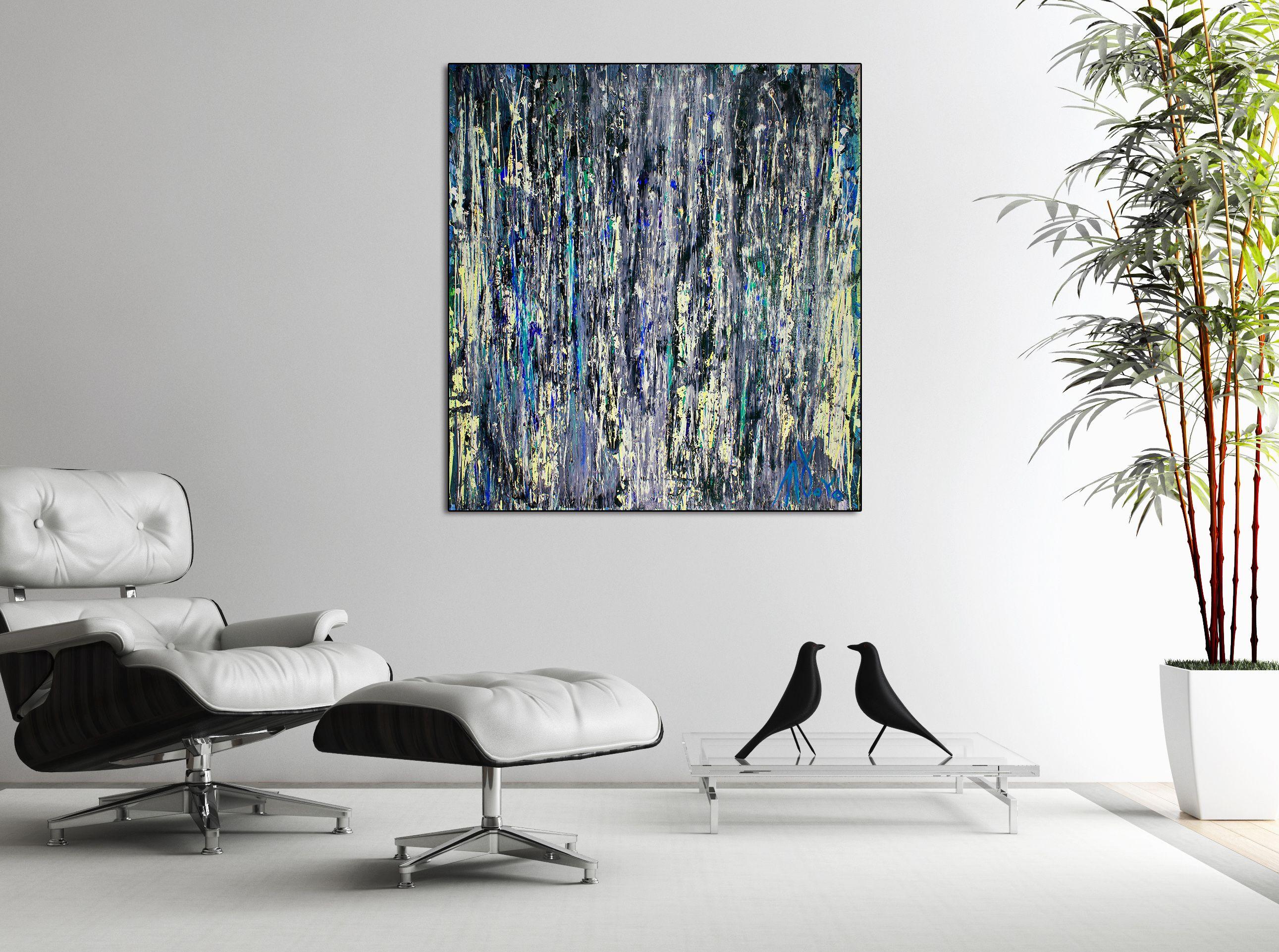 Frecuencias en la oscuridad, Pintura, Acrílico sobre lienzo - Abstract Painting Gris de Nestor Toro